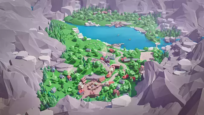 Village Low-poly 3D model 5