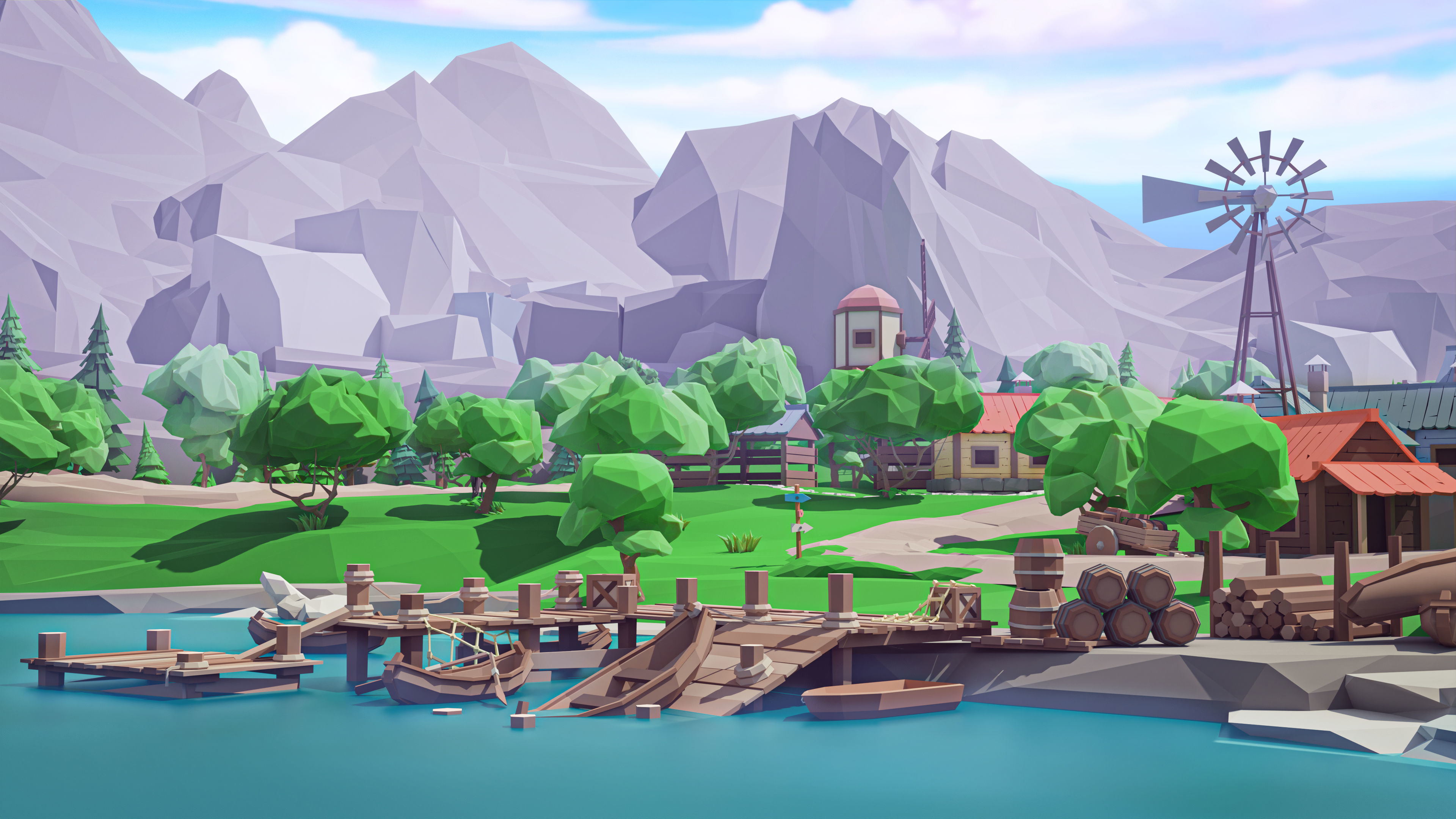 Village Low-poly 3D model_7