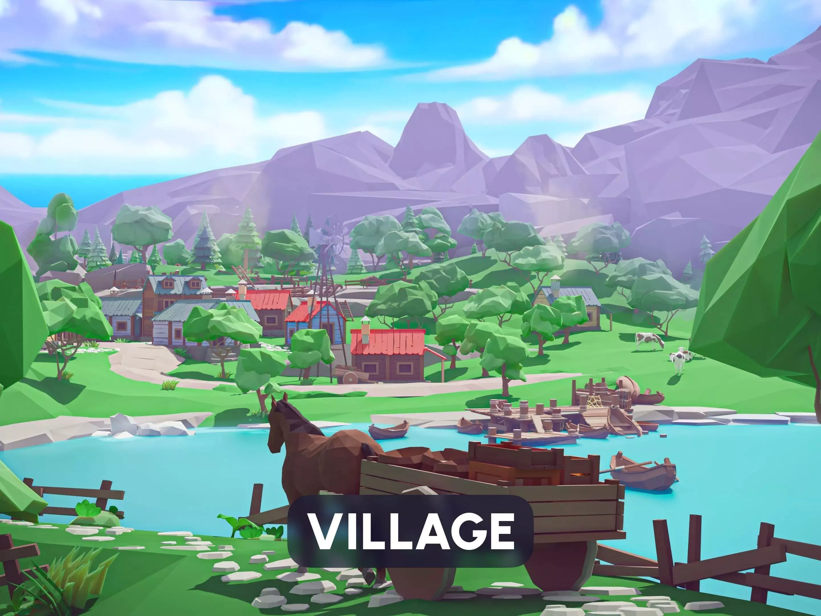 Village Low-poly 3D model_0