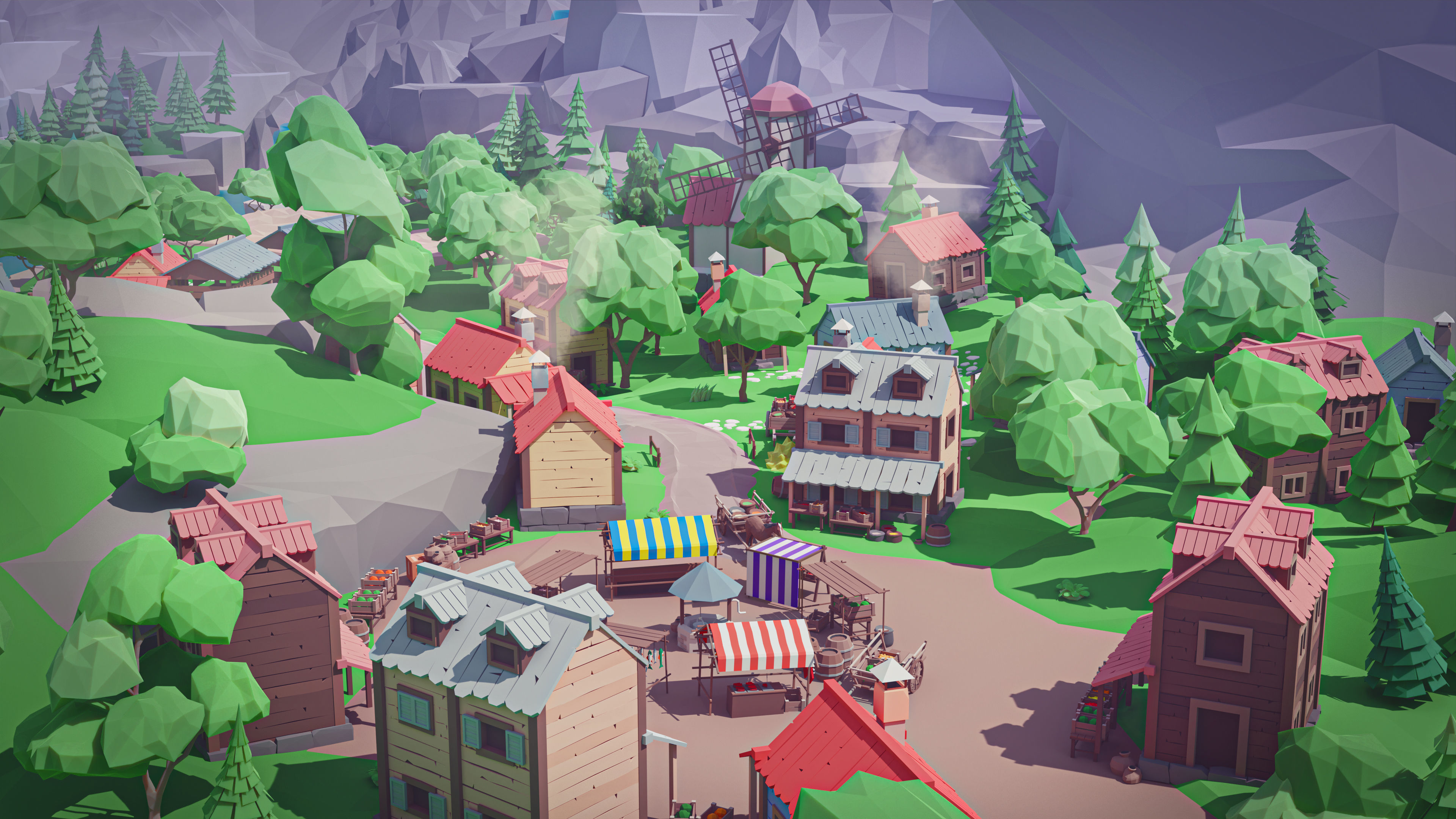 Village Low-poly 3D model_16