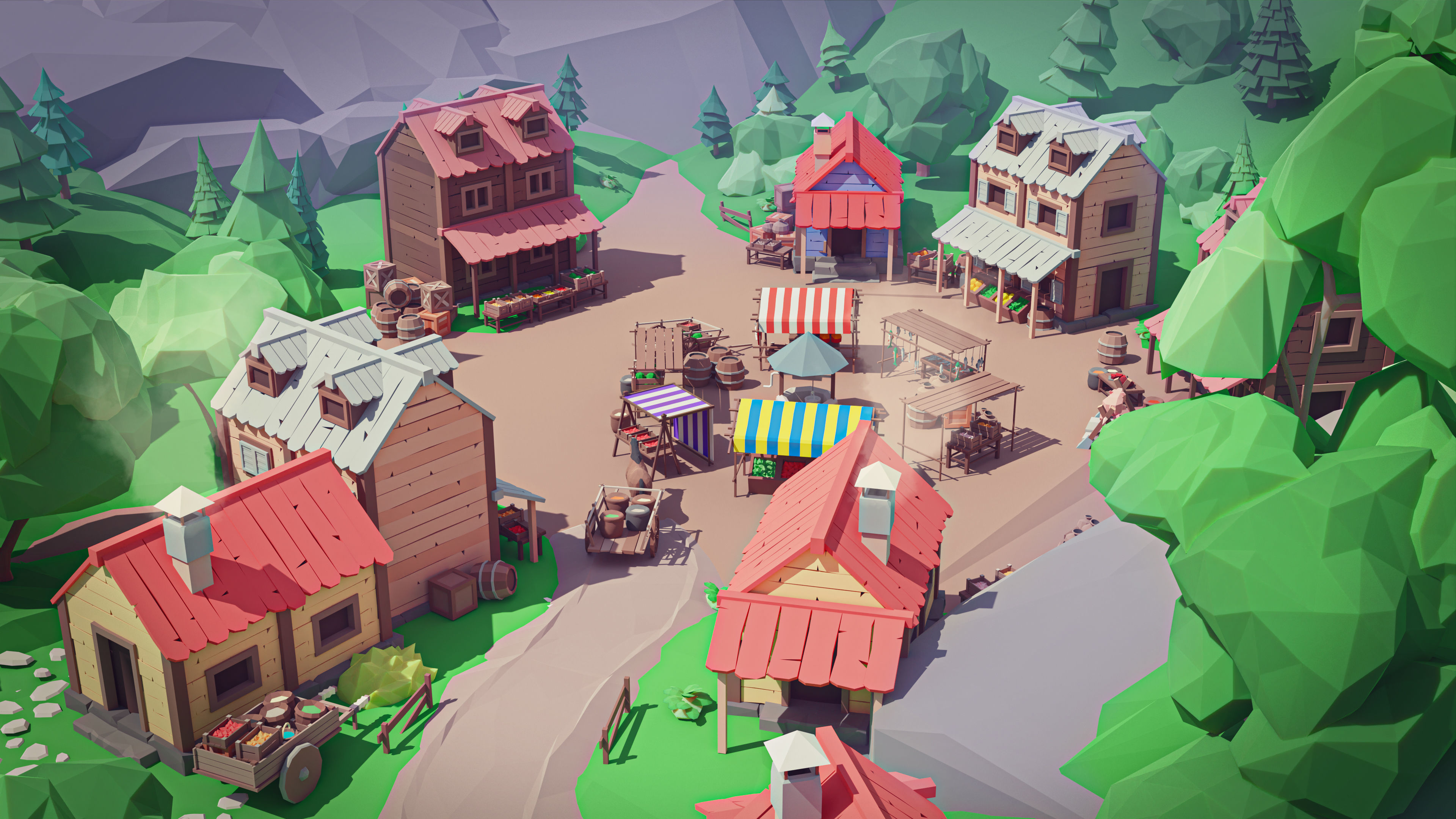 Village Low-poly 3D model_10