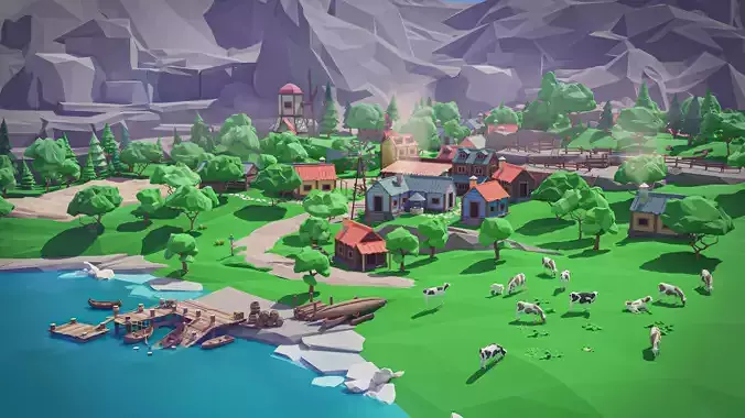 Village Low-poly 3D model 6