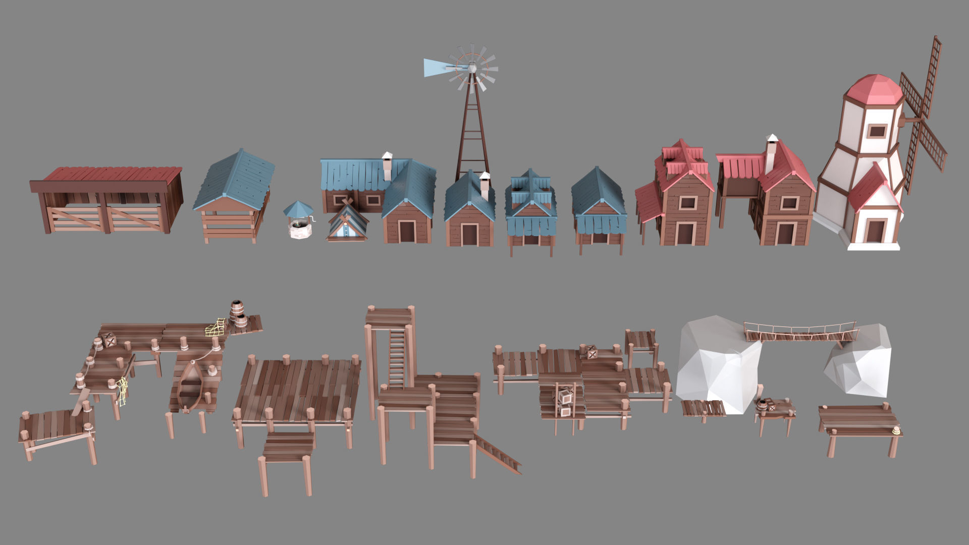 Village Low-poly 3D model_25
