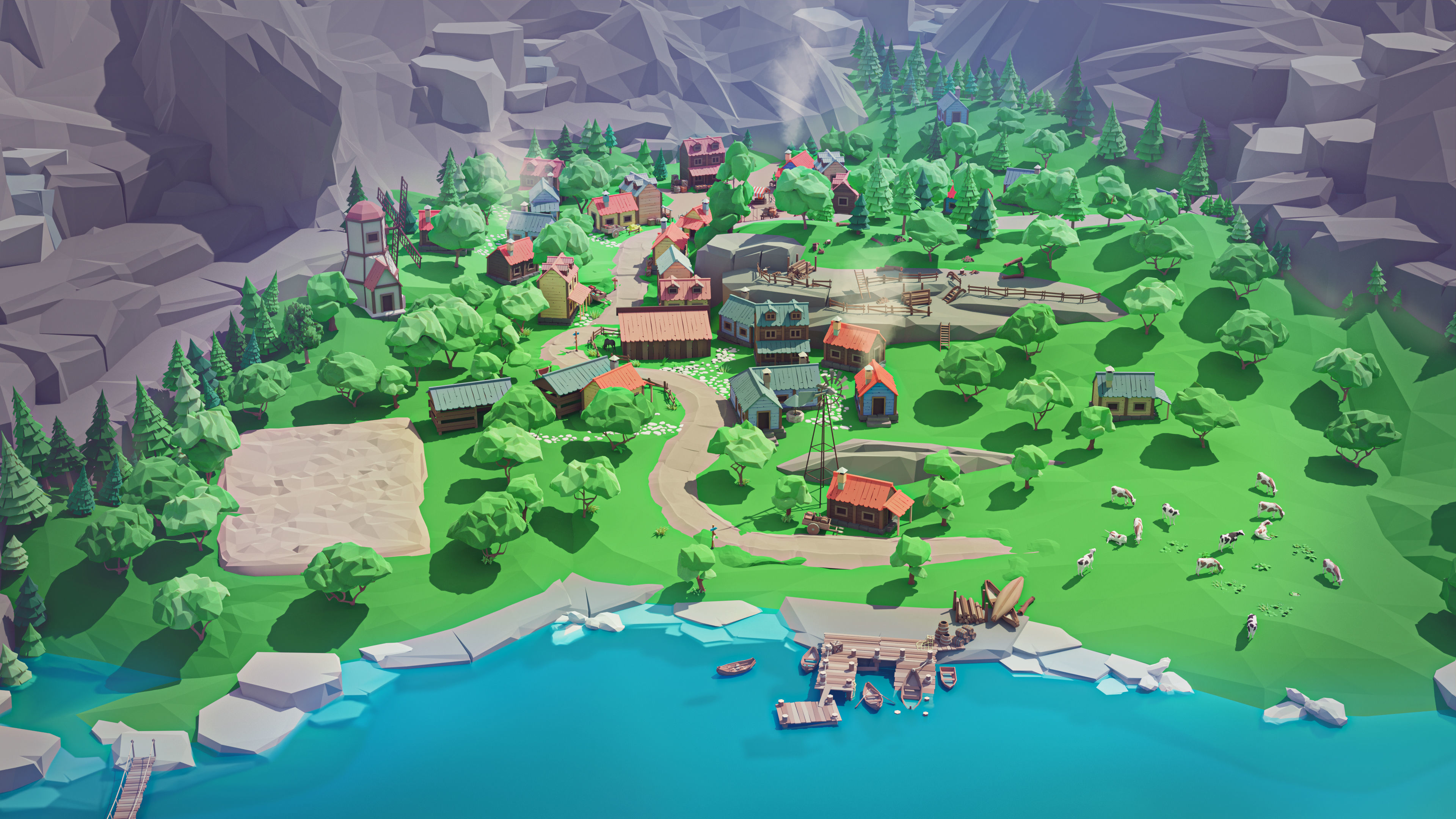 Village Low-poly 3D model_11