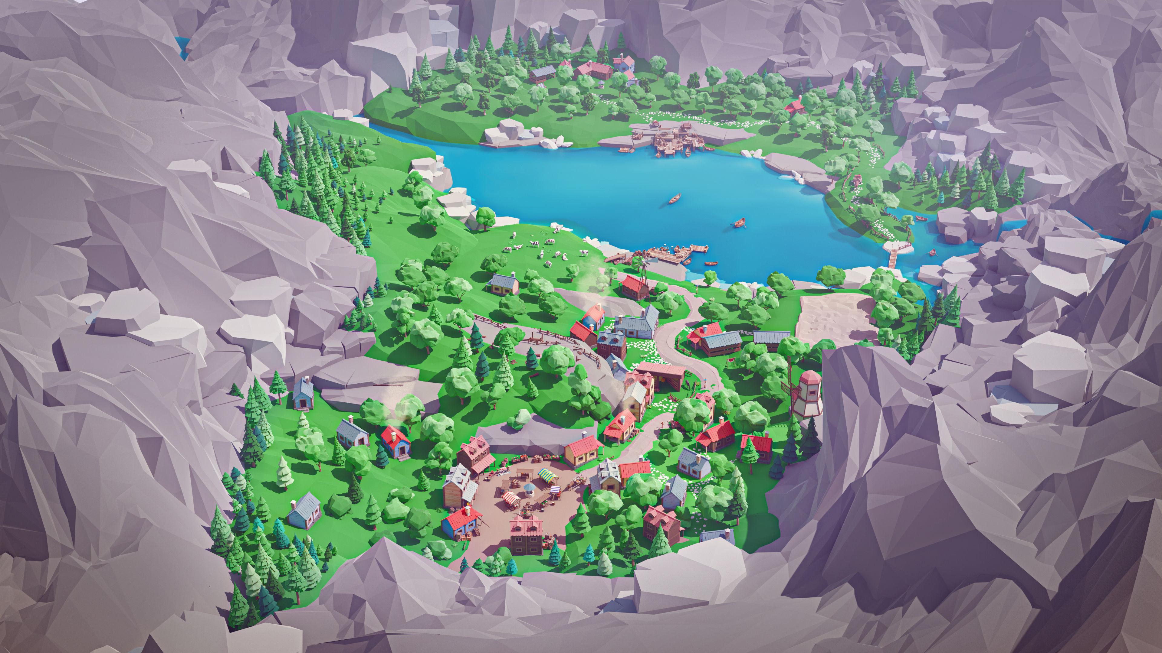 Village Low-poly 3D model_2