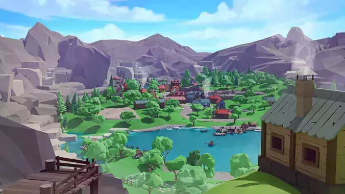 Village Low-poly 3D model 7