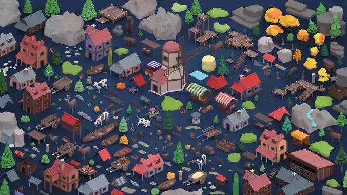 Village Low-poly 3D model 4