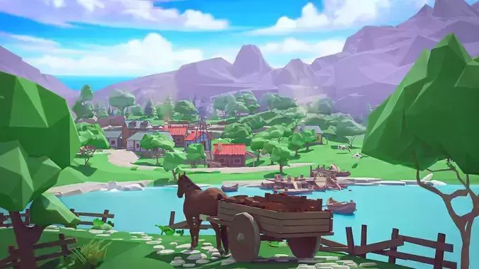 Village Low-poly 3D model 3