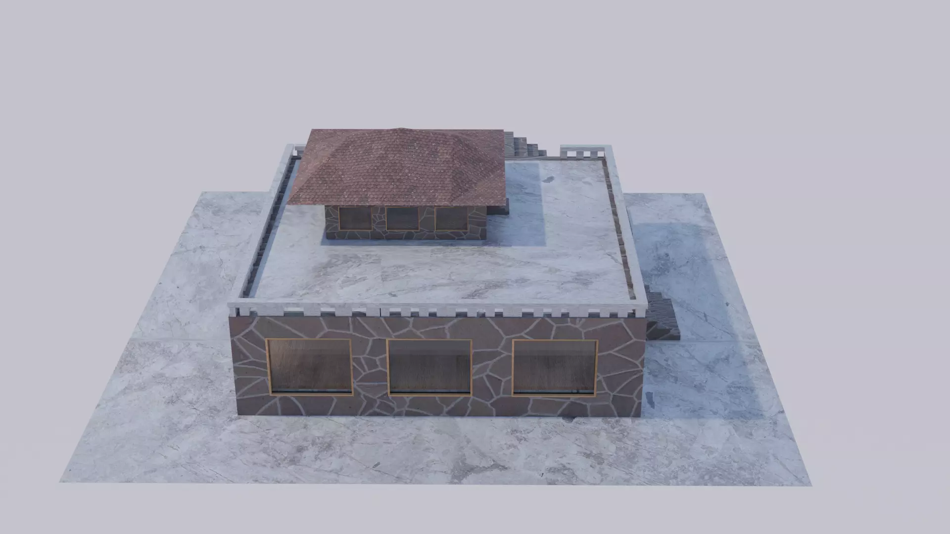 summerhouse house with stairs and roof Low-poly 3D model_0