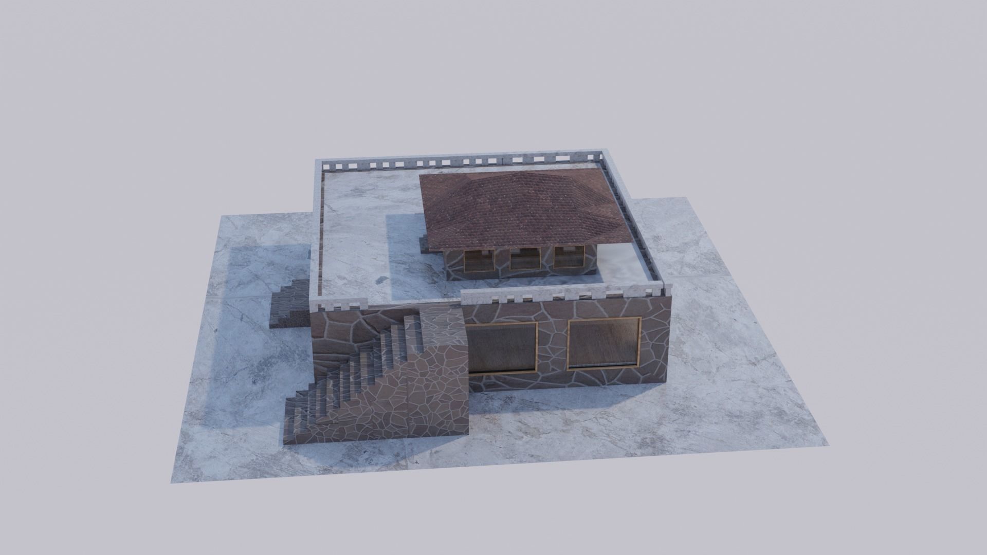 summerhouse house with stairs and roof Low-poly 3D model_1