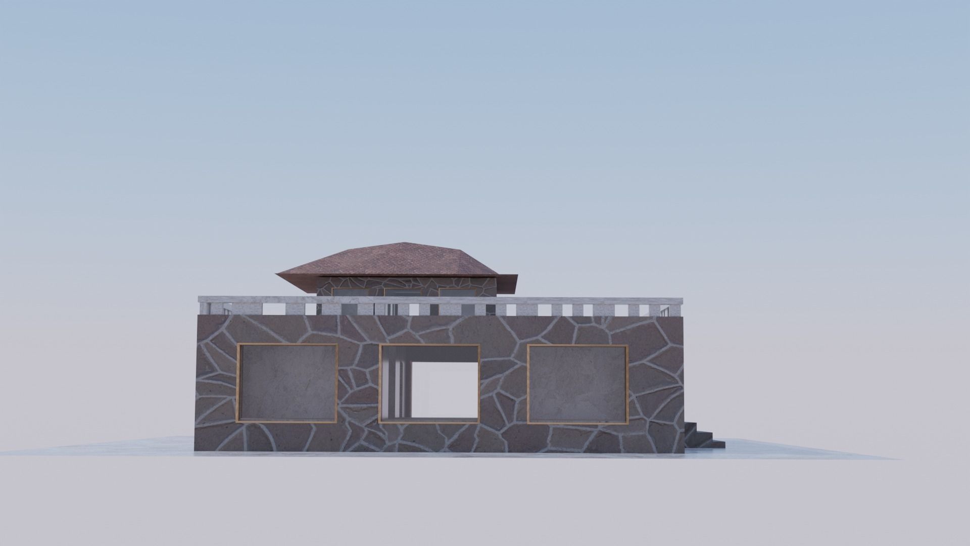 summerhouse house with stairs and roof Low-poly 3D model_7