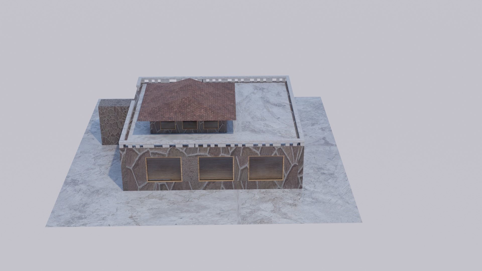 summerhouse house with stairs and roof Low-poly 3D model_5