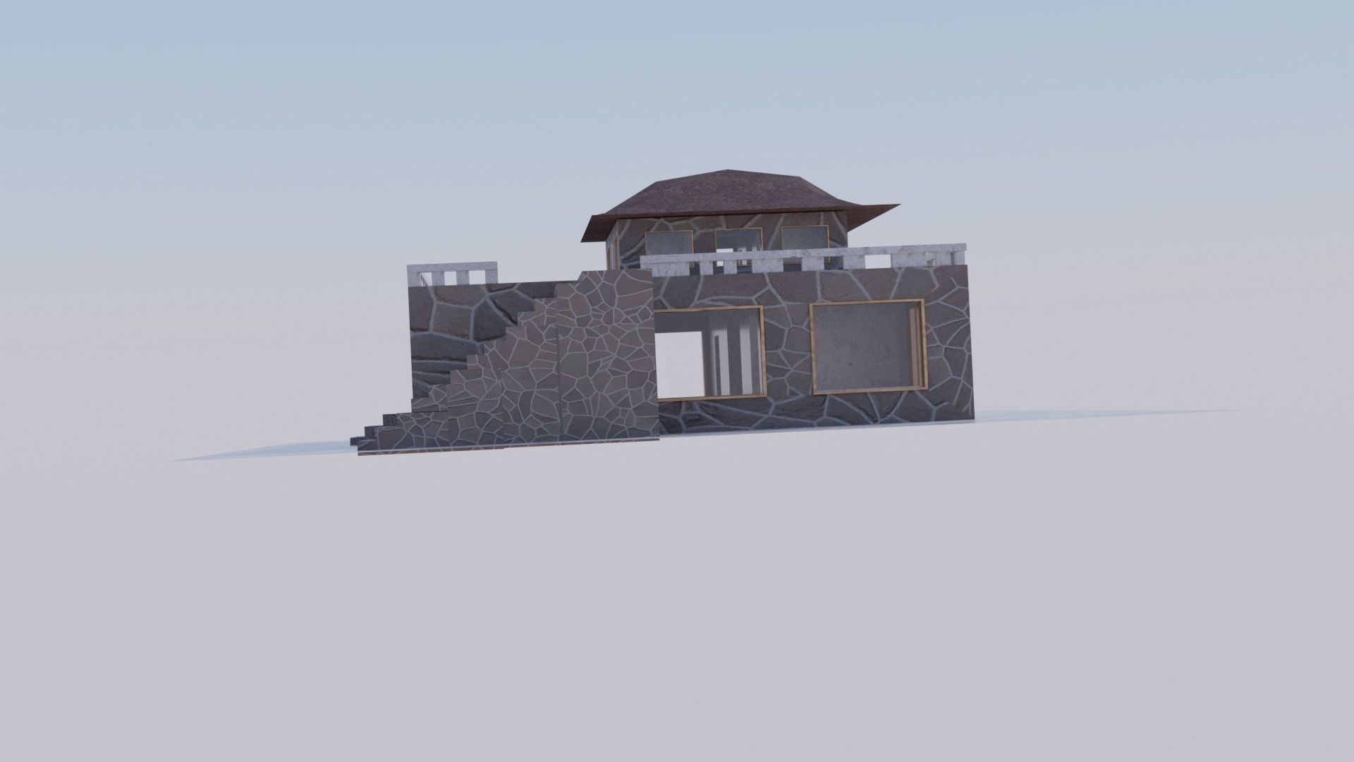 summerhouse house with stairs and roof Low-poly 3D model_6