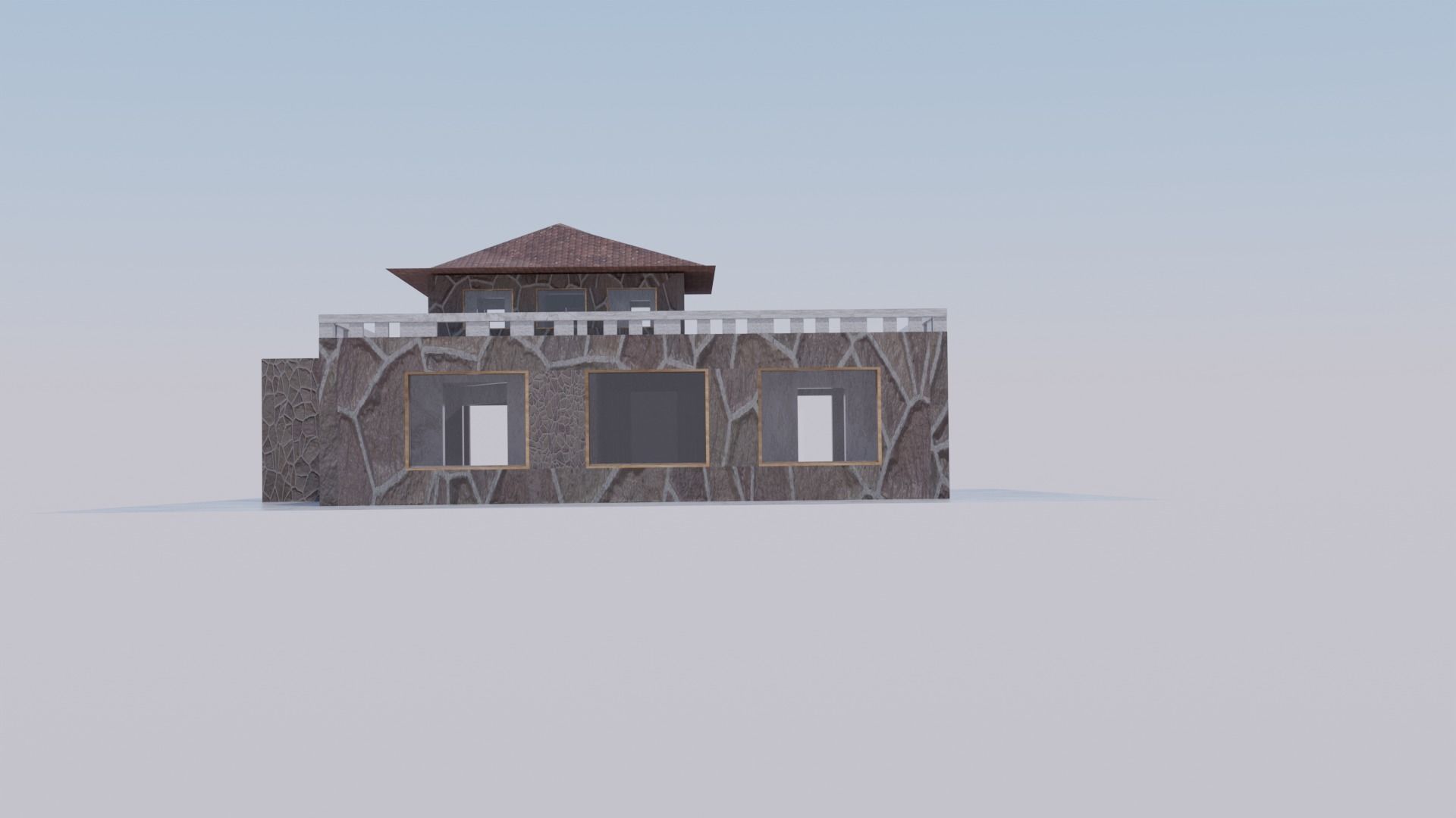 summerhouse house with stairs and roof Low-poly 3D model_2