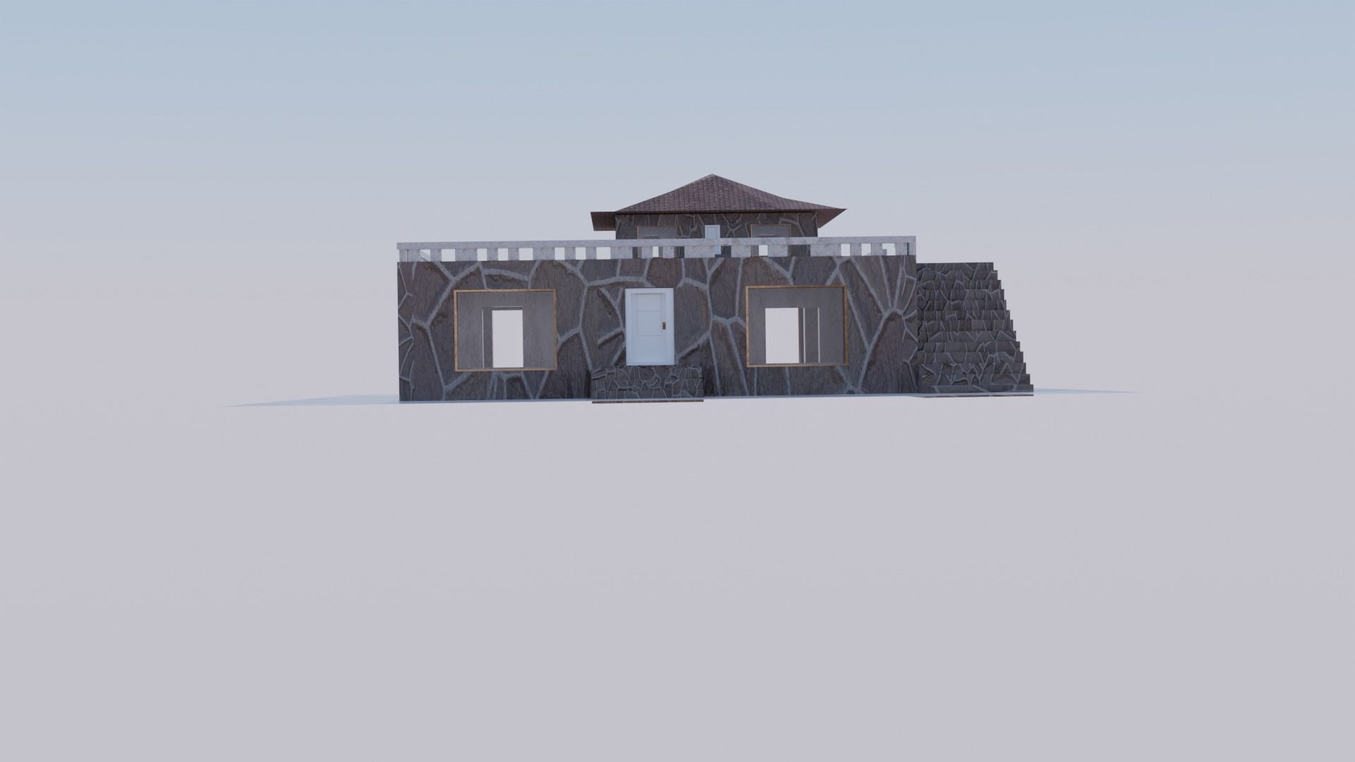 summerhouse house with stairs and roof Low-poly 3D model_4
