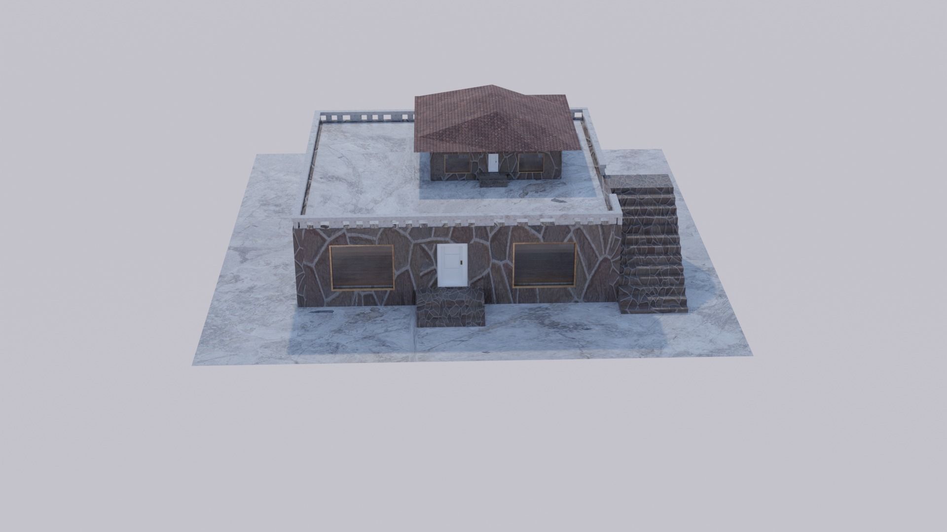 summerhouse house with stairs and roof Low-poly 3D model_3