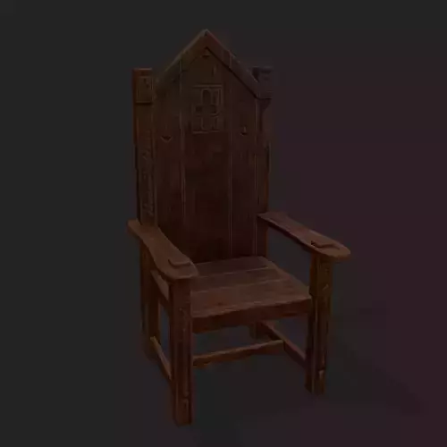 Medieval Carved Wood Chair  Low-poly 3D model
