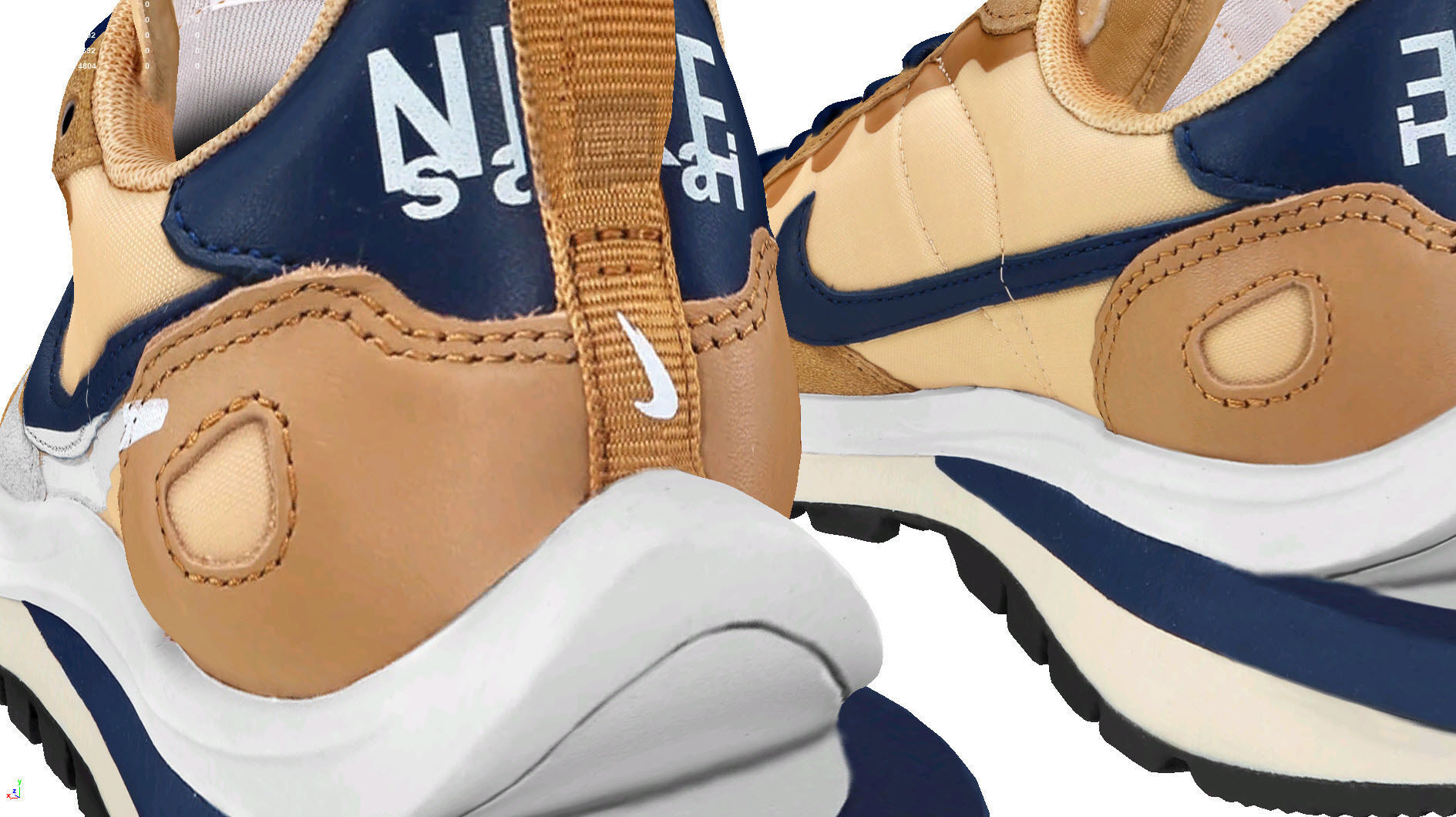 Sacai x nike vapor Waffle sesame and blue Void 3D model_2