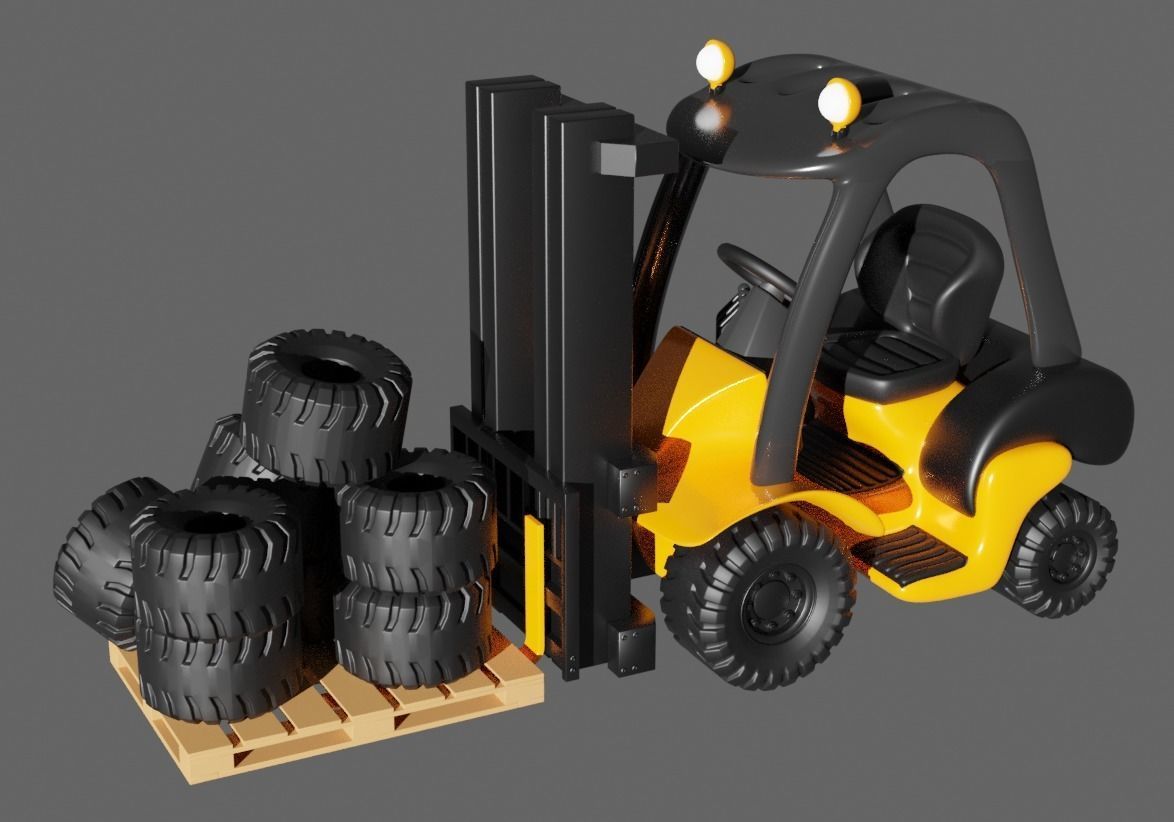 Cartoon Forklift 3D model_3
