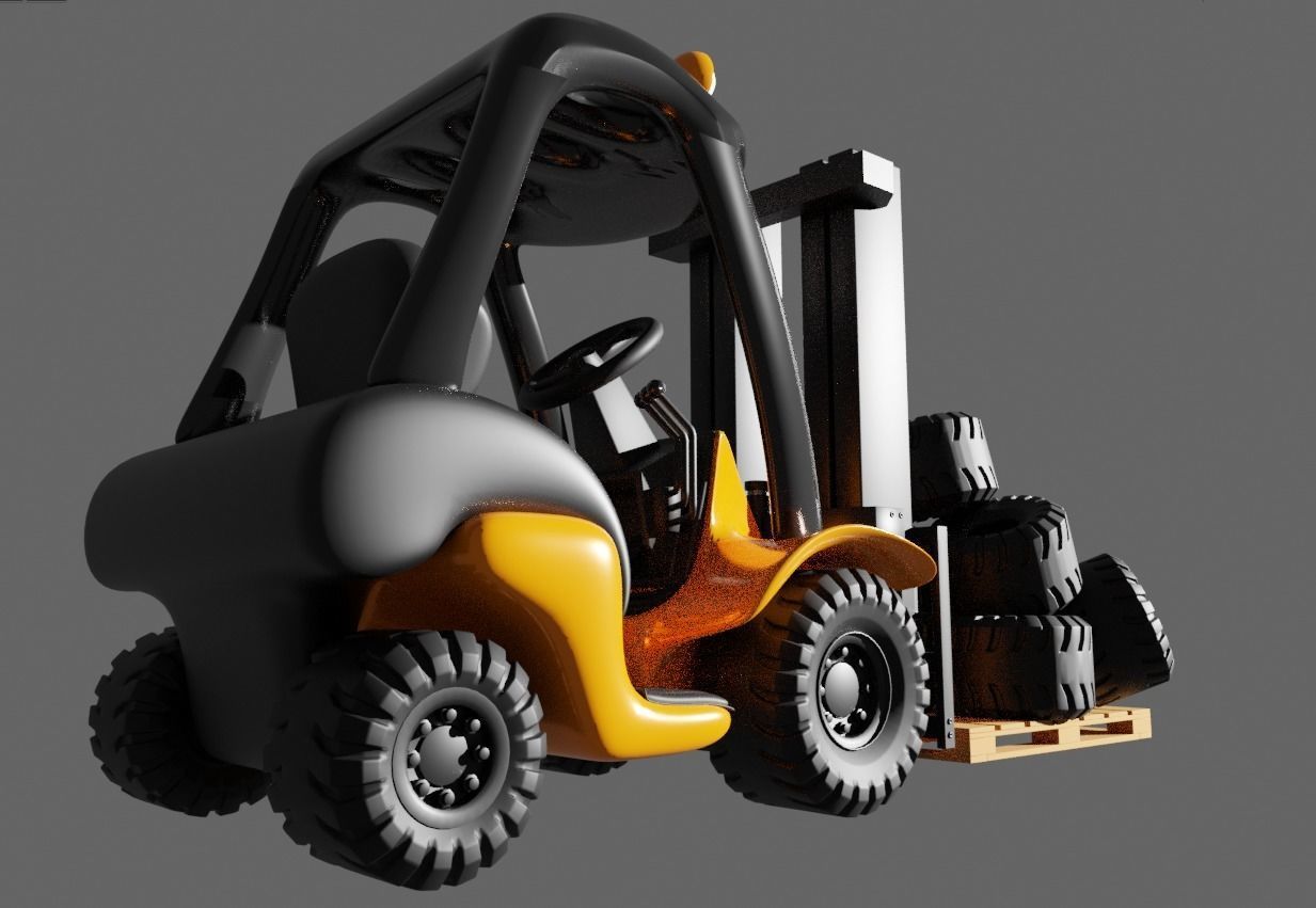 Cartoon Forklift 3D model_2