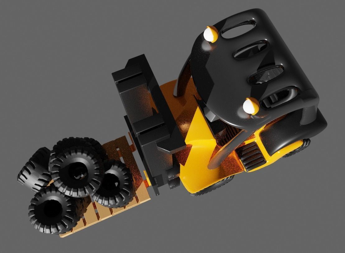 Cartoon Forklift 3D model_4