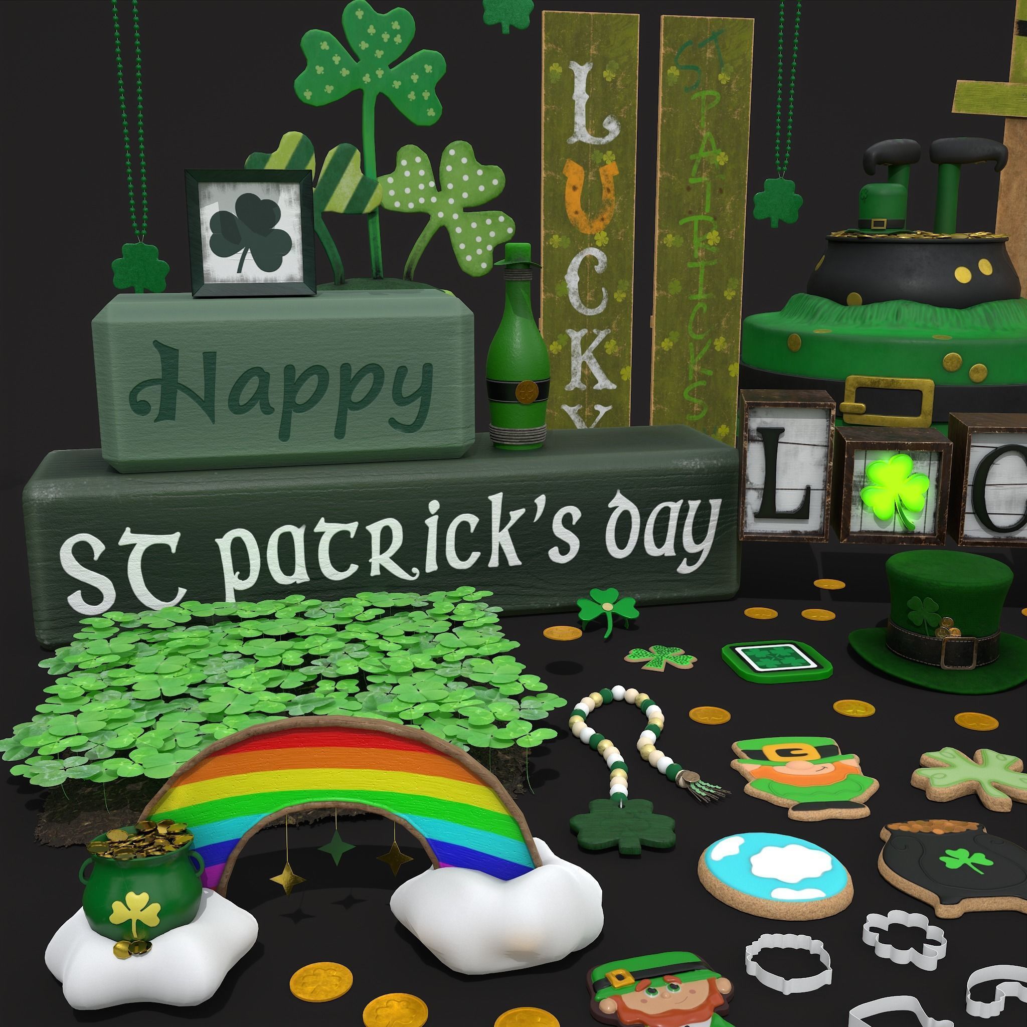 St Patricks Day Lucky Party Pack  3D Model Collection_4