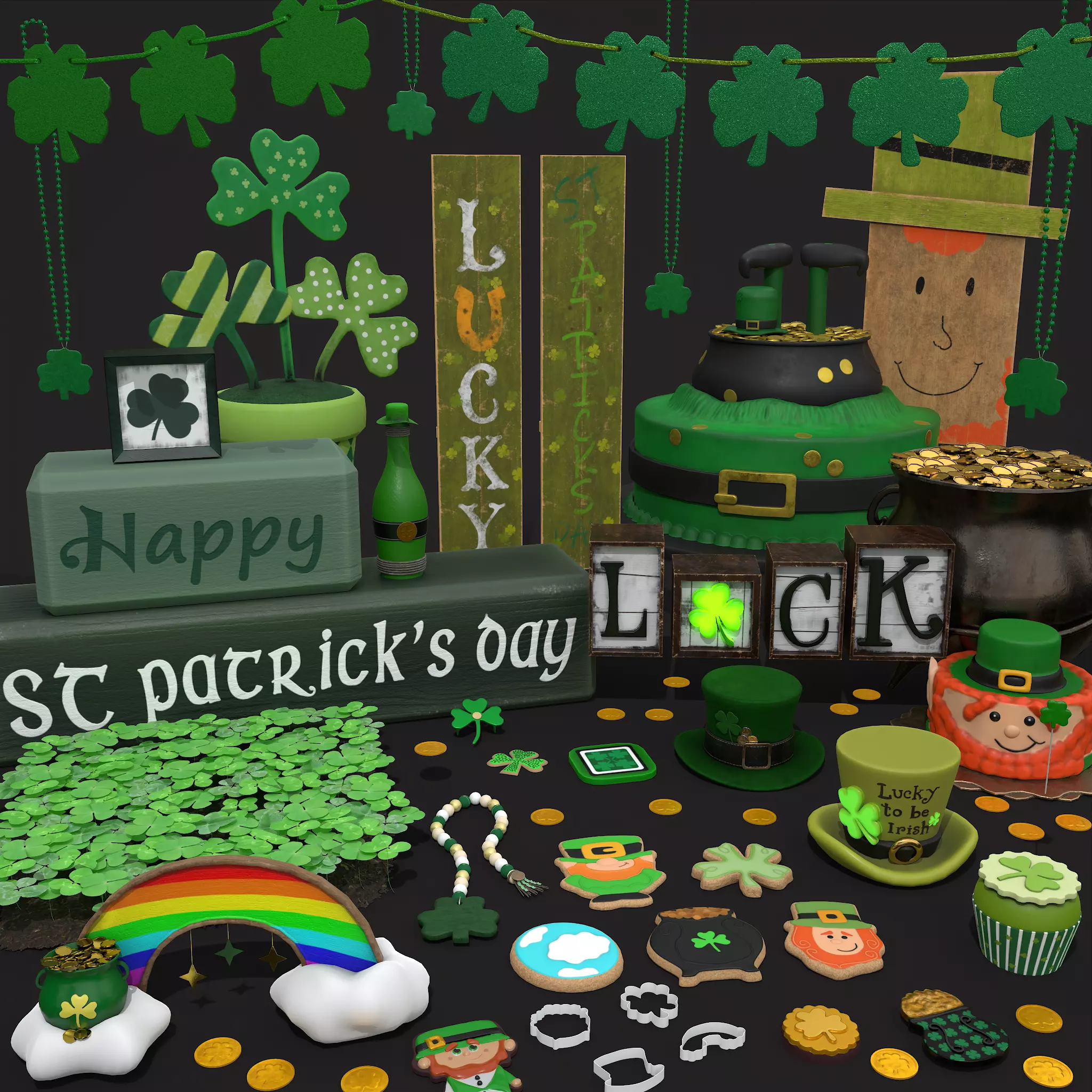 St Patricks Day Lucky Party Pack  3D Model Collection_0