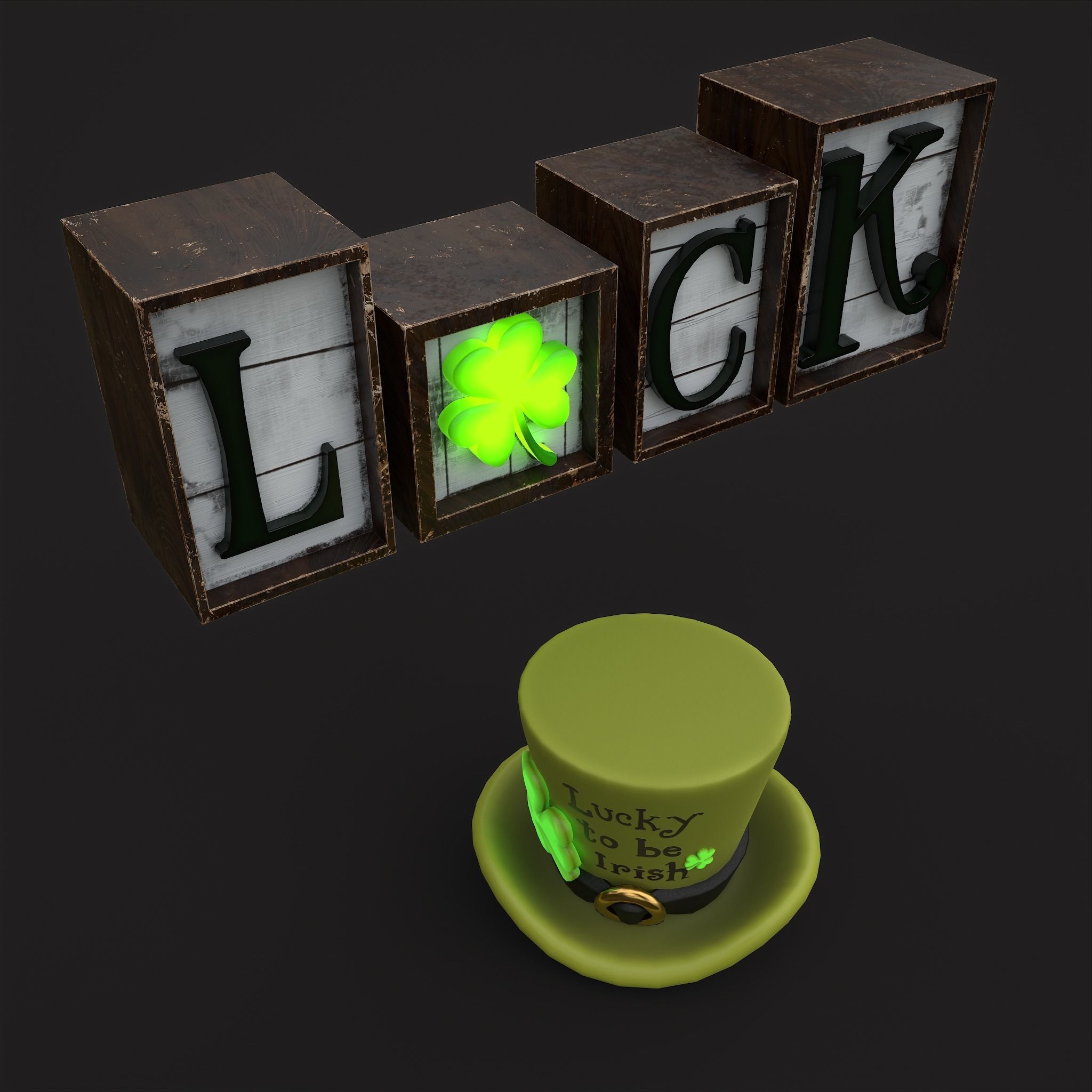 St Patricks Glowing Clover Props 3D Model Collection_6