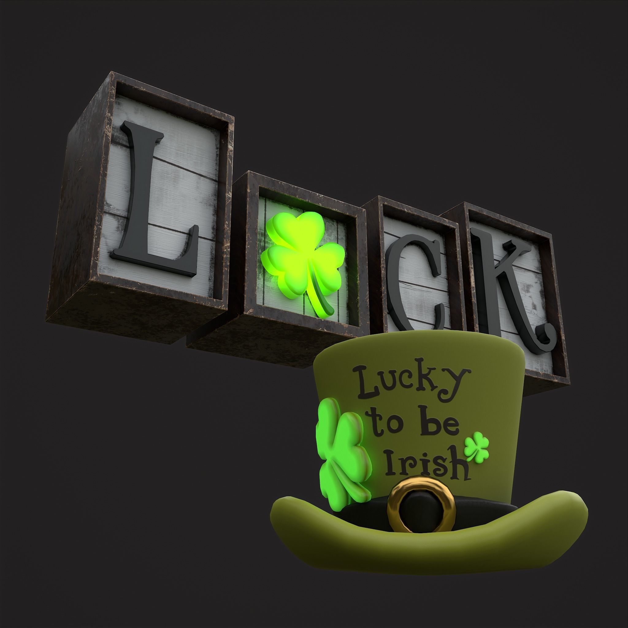 St Patricks Glowing Clover Props 3D Model Collection_8