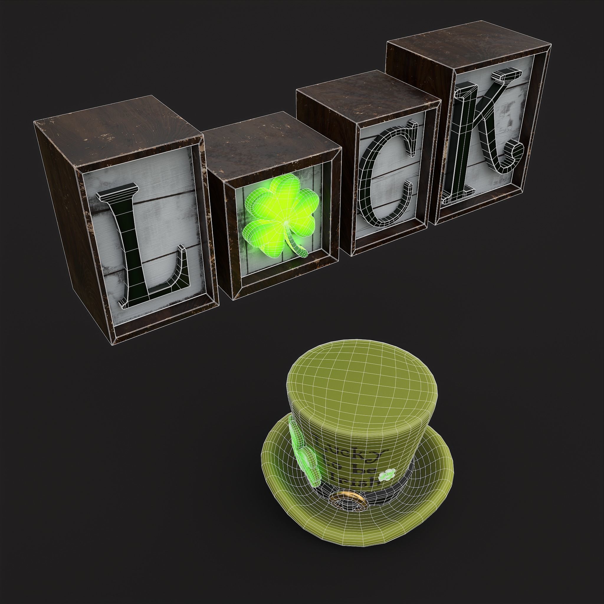 St Patricks Glowing Clover Props 3D Model Collection_7