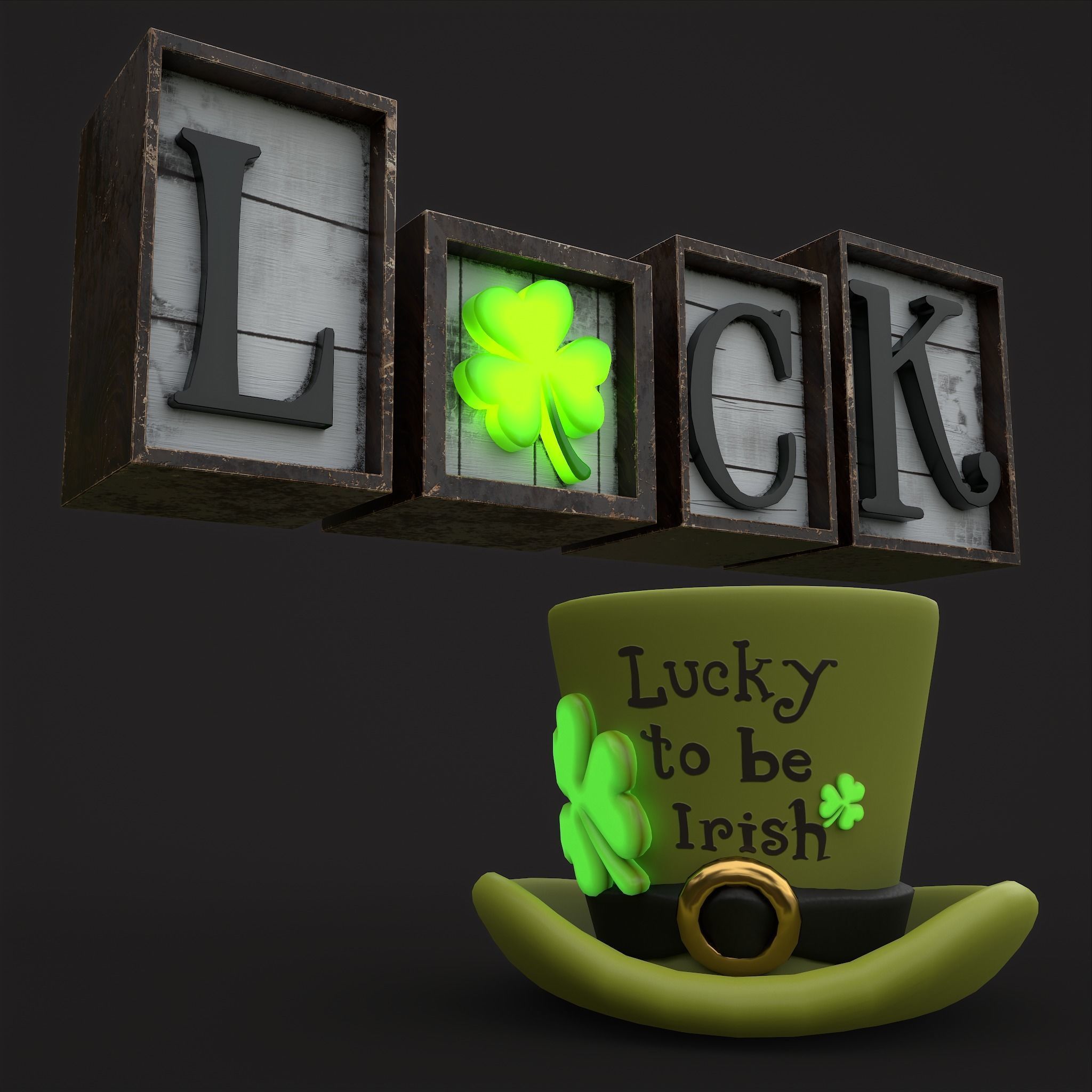 St Patricks Glowing Clover Props 3D Model Collection_10