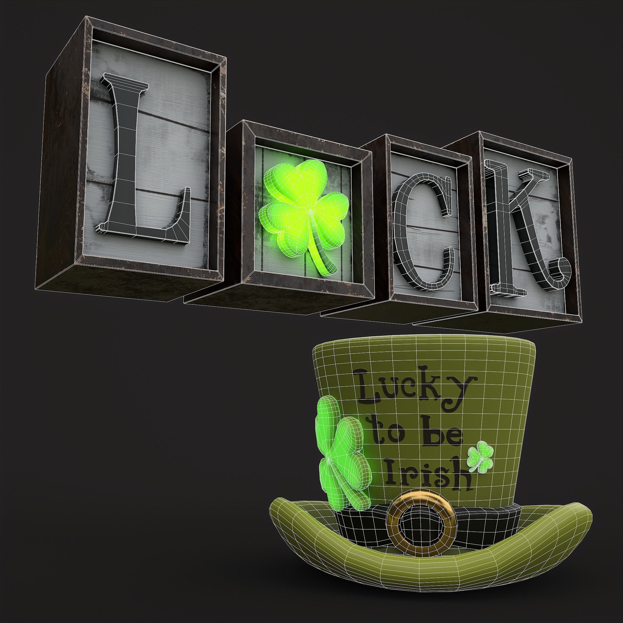 St Patricks Glowing Clover Props 3D Model Collection_11