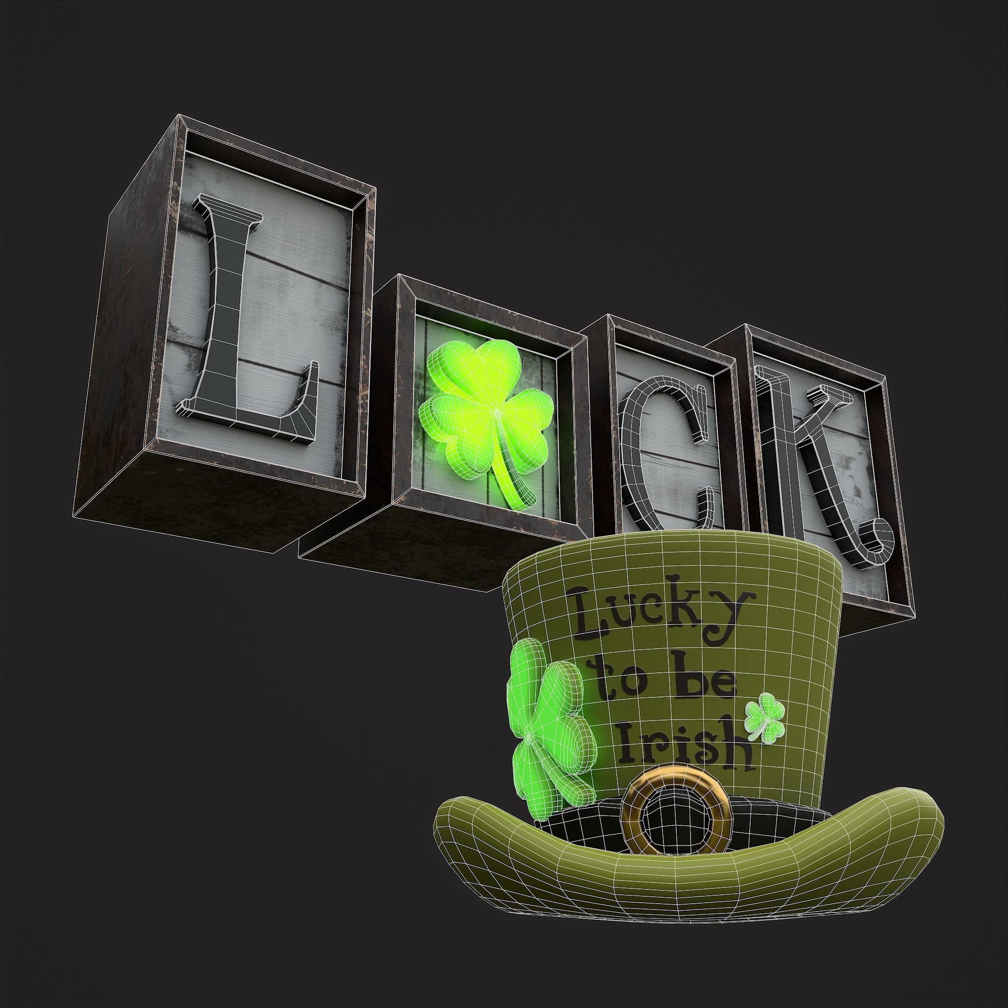 St Patricks Glowing Clover Props 3D Model Collection_9