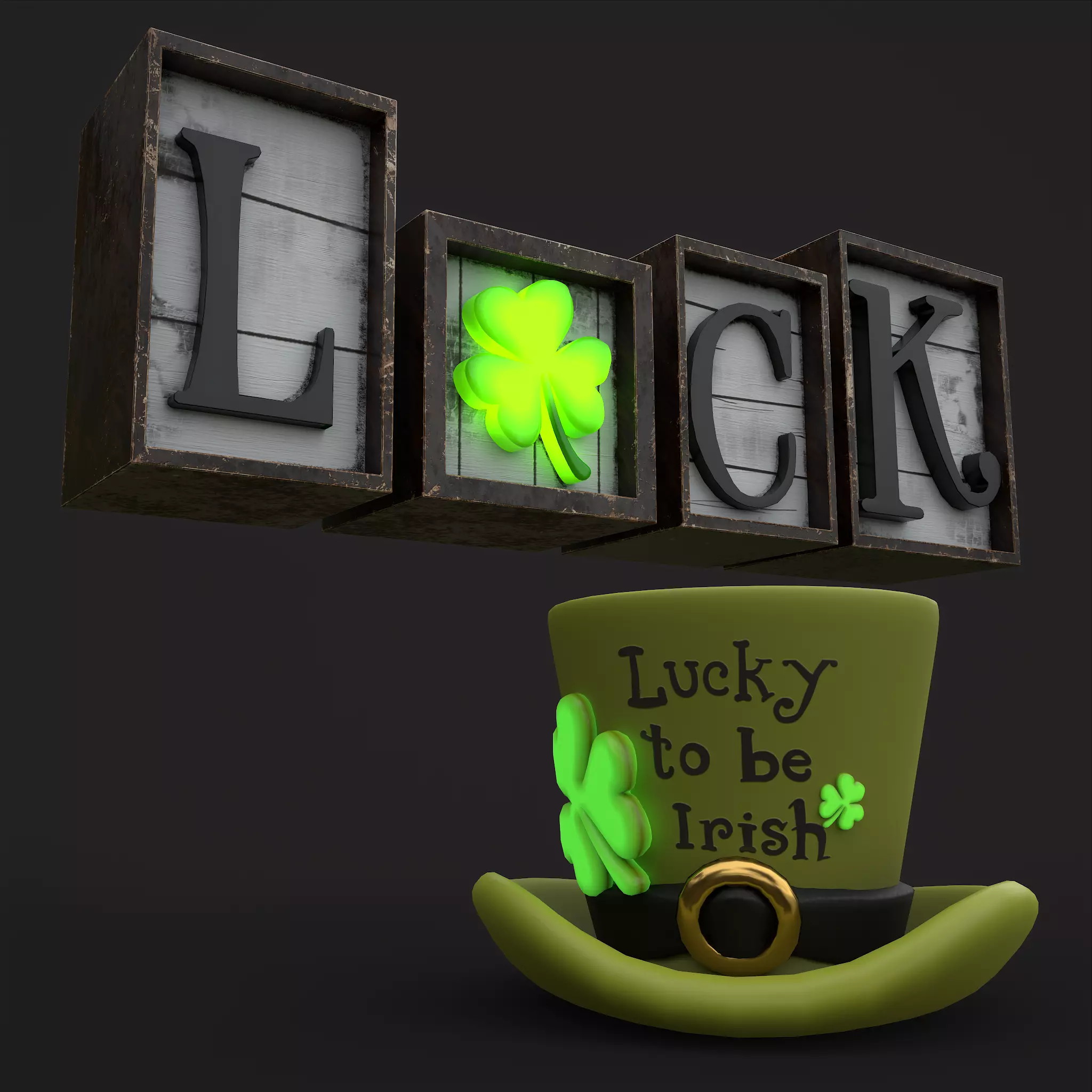 St Patricks Glowing Clover Props 3D Model Collection_0