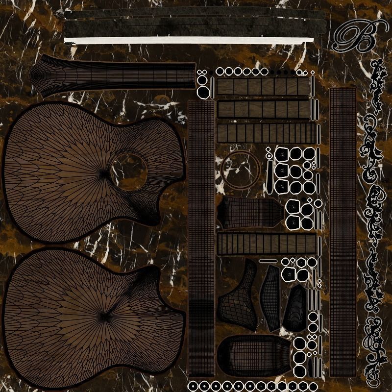 Realistic Acoustic Guitar - Custom Design 3D model_9