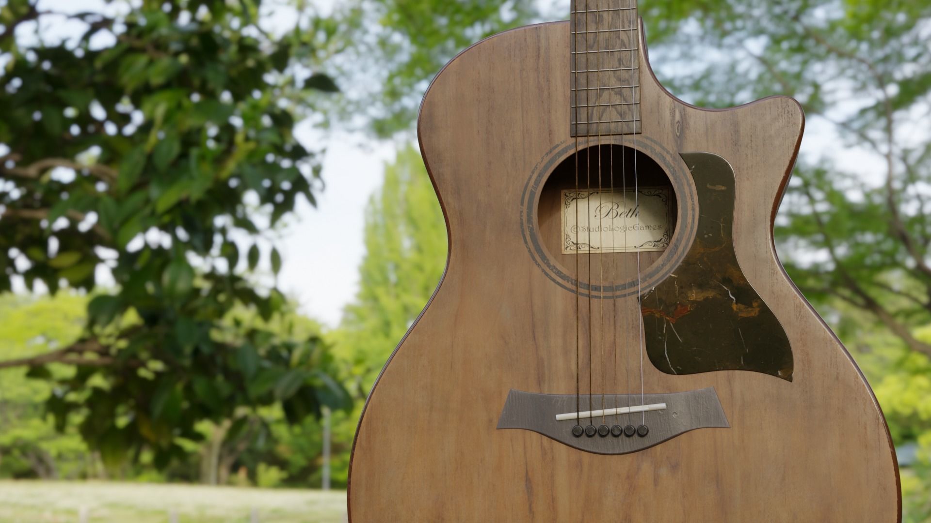 Realistic Acoustic Guitar - Custom Design 3D model_3