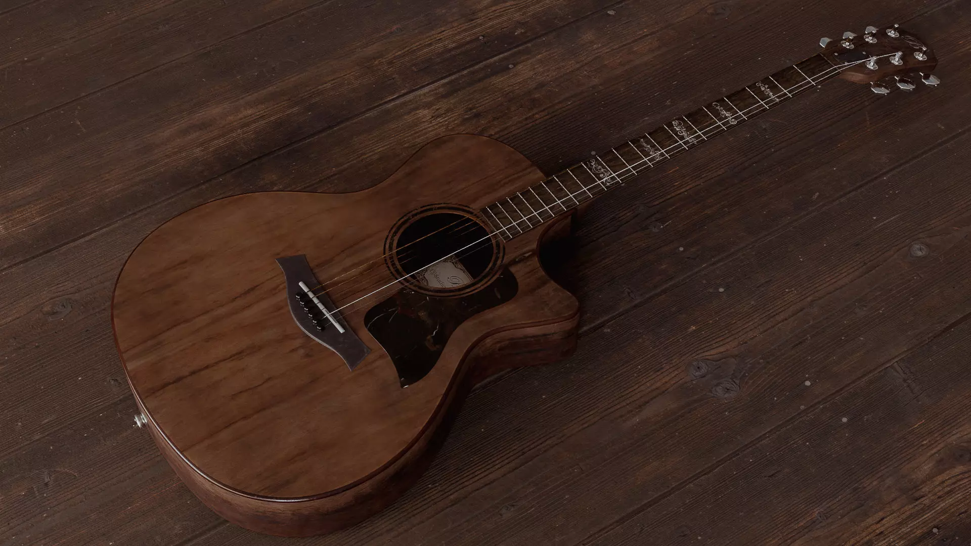 Realistic Acoustic Guitar - Custom Design 3D model_0