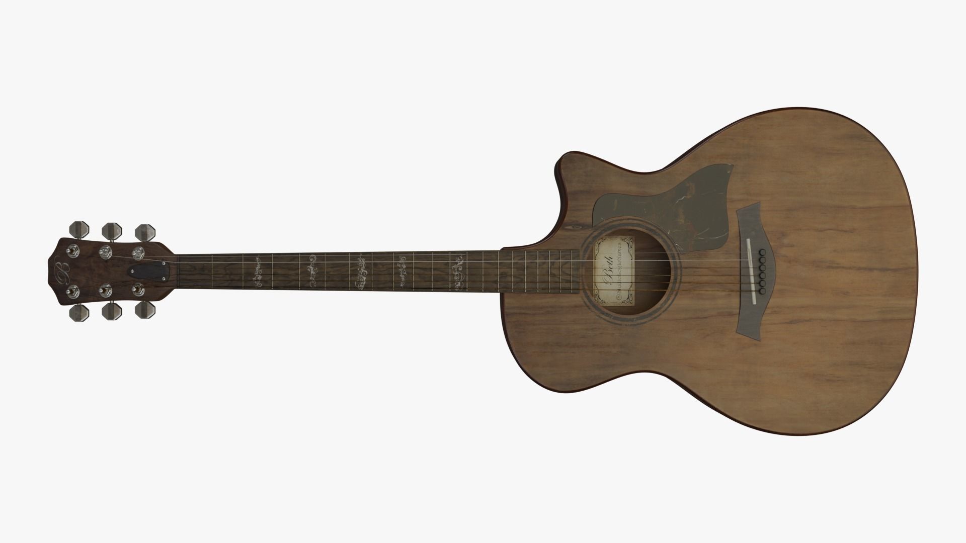 Realistic Acoustic Guitar - Custom Design 3D model_1