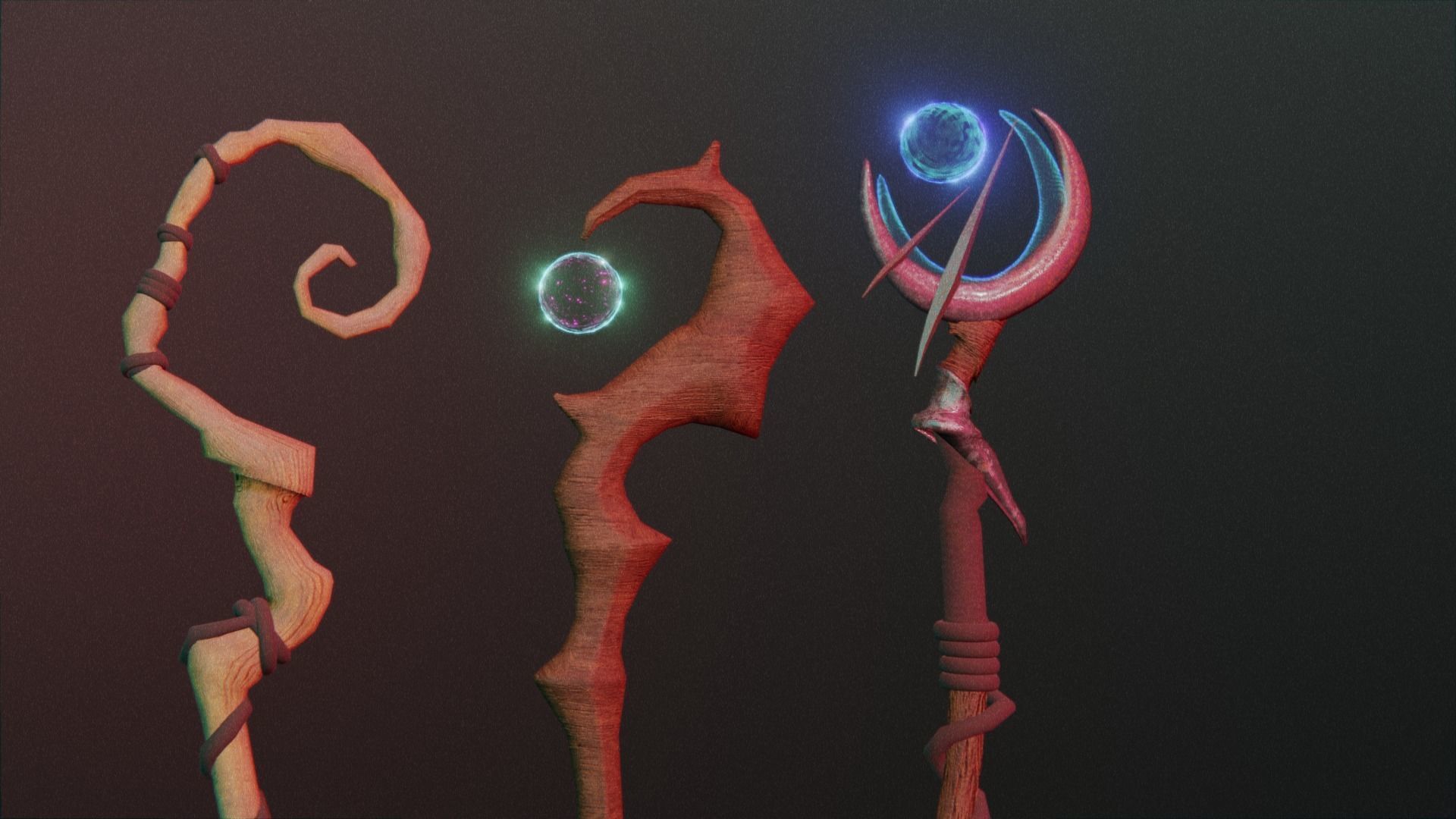 Staff Set Animated Low-poly 3D model_4