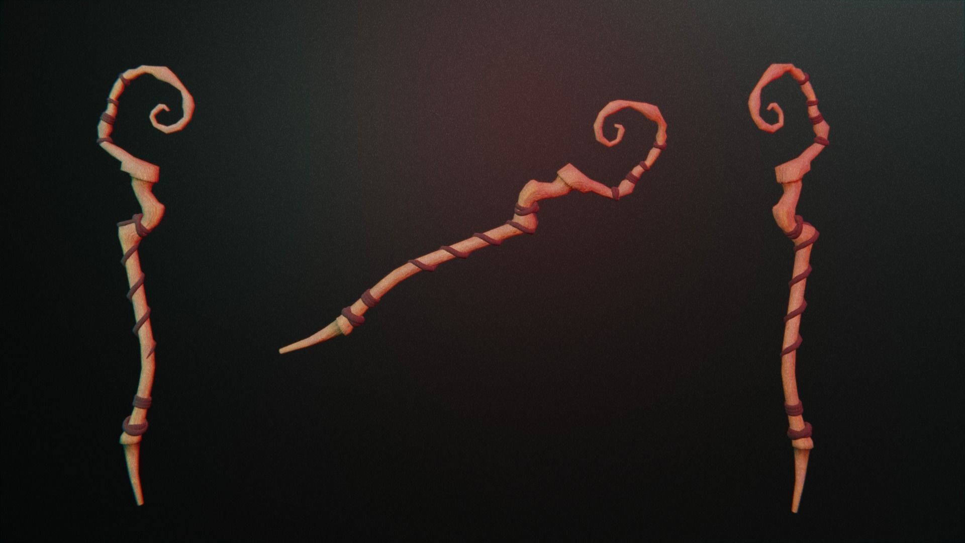 Staff Set Animated Low-poly 3D model_6