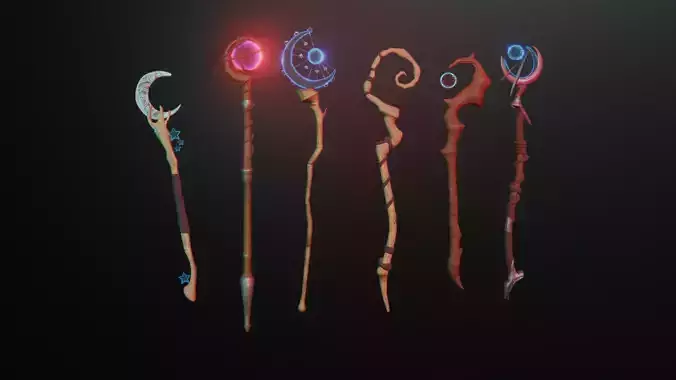 Staff Set Animated Low-poly 3D model