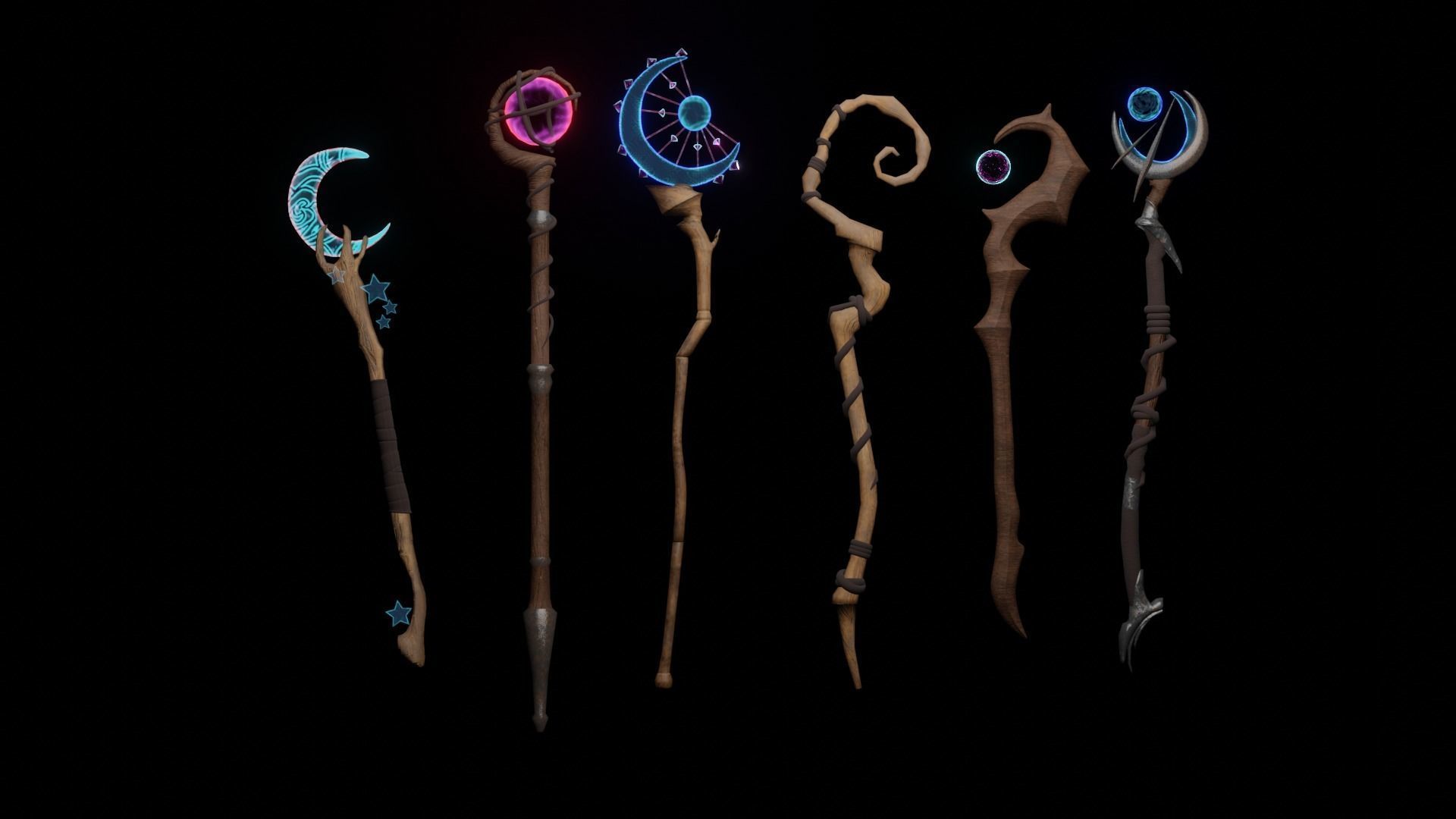 Staff Set Animated Low-poly 3D model_2