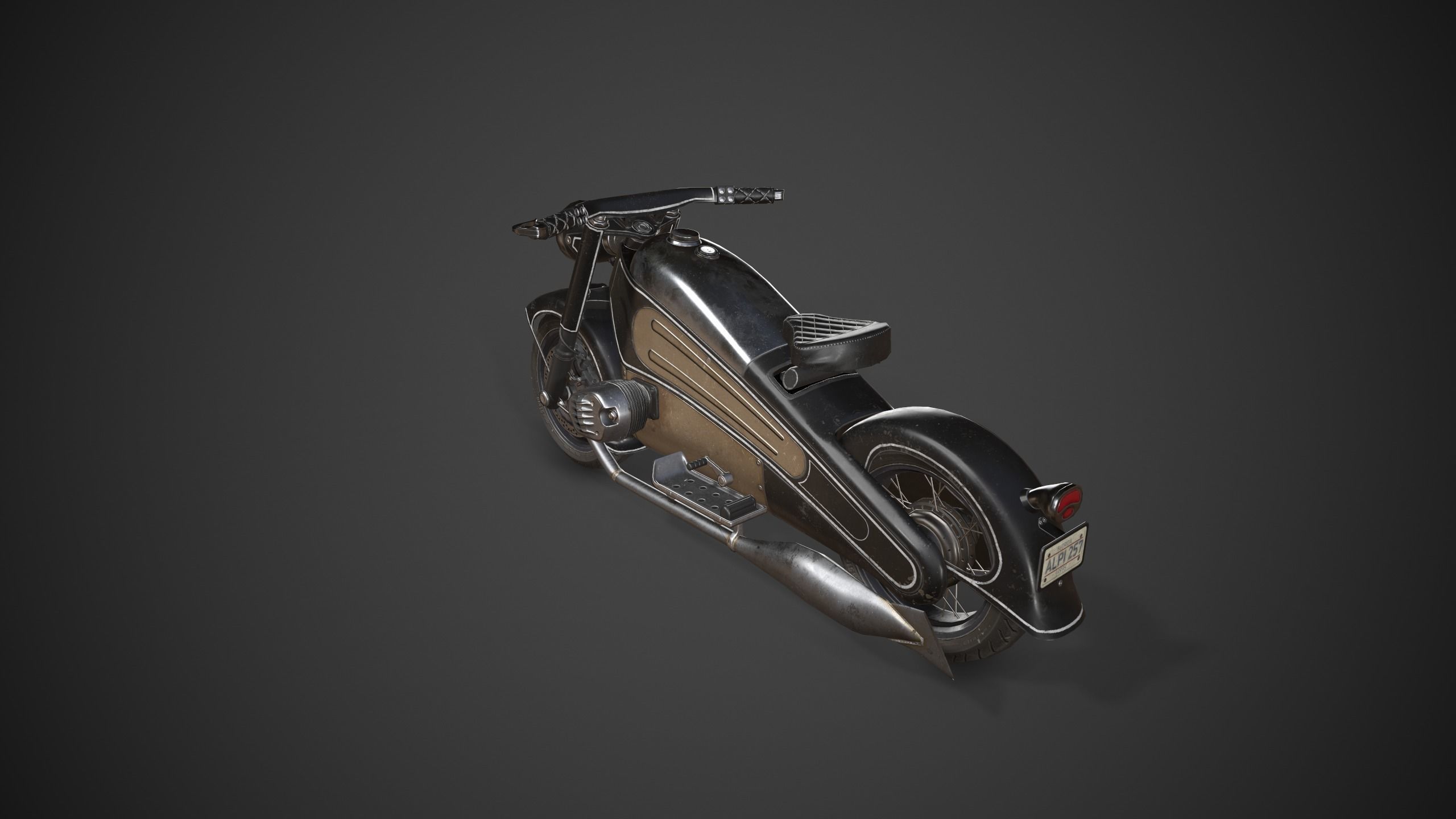 Nostalgia motorcycle Low-poly 3D model_10