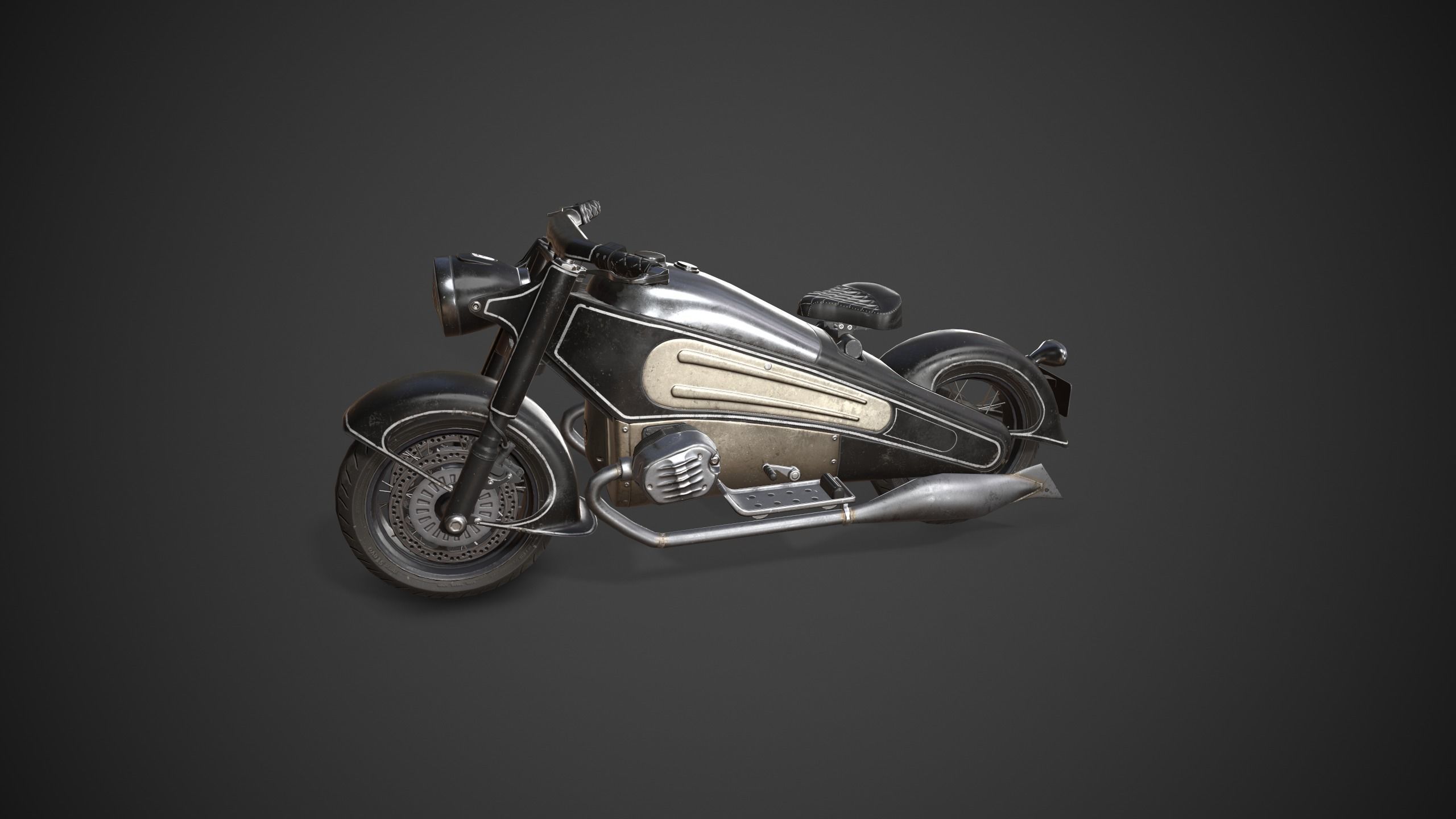 Nostalgia motorcycle Low-poly 3D model_6