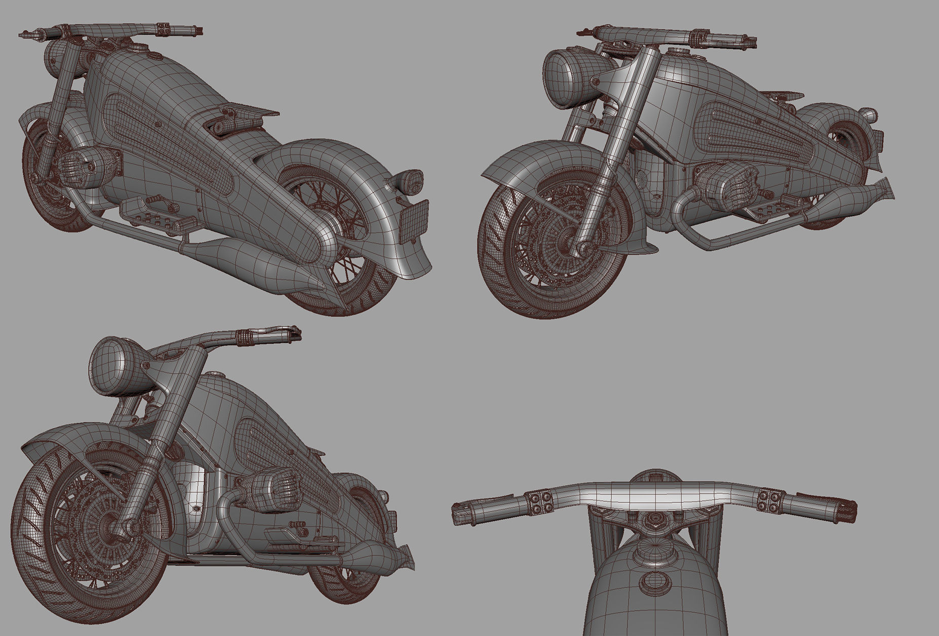 Nostalgia motorcycle Low-poly 3D model_5