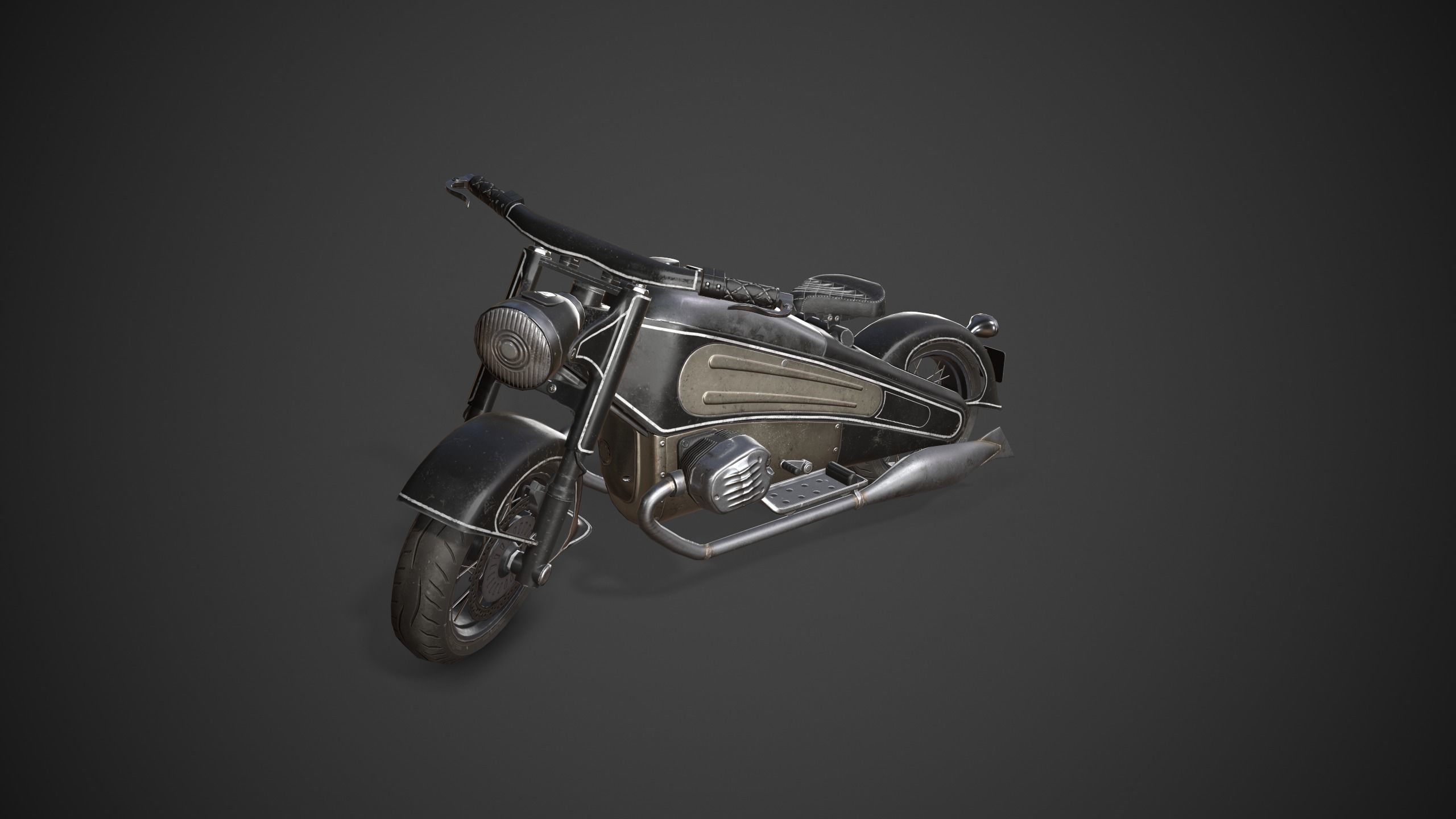 Nostalgia motorcycle Low-poly 3D model_8