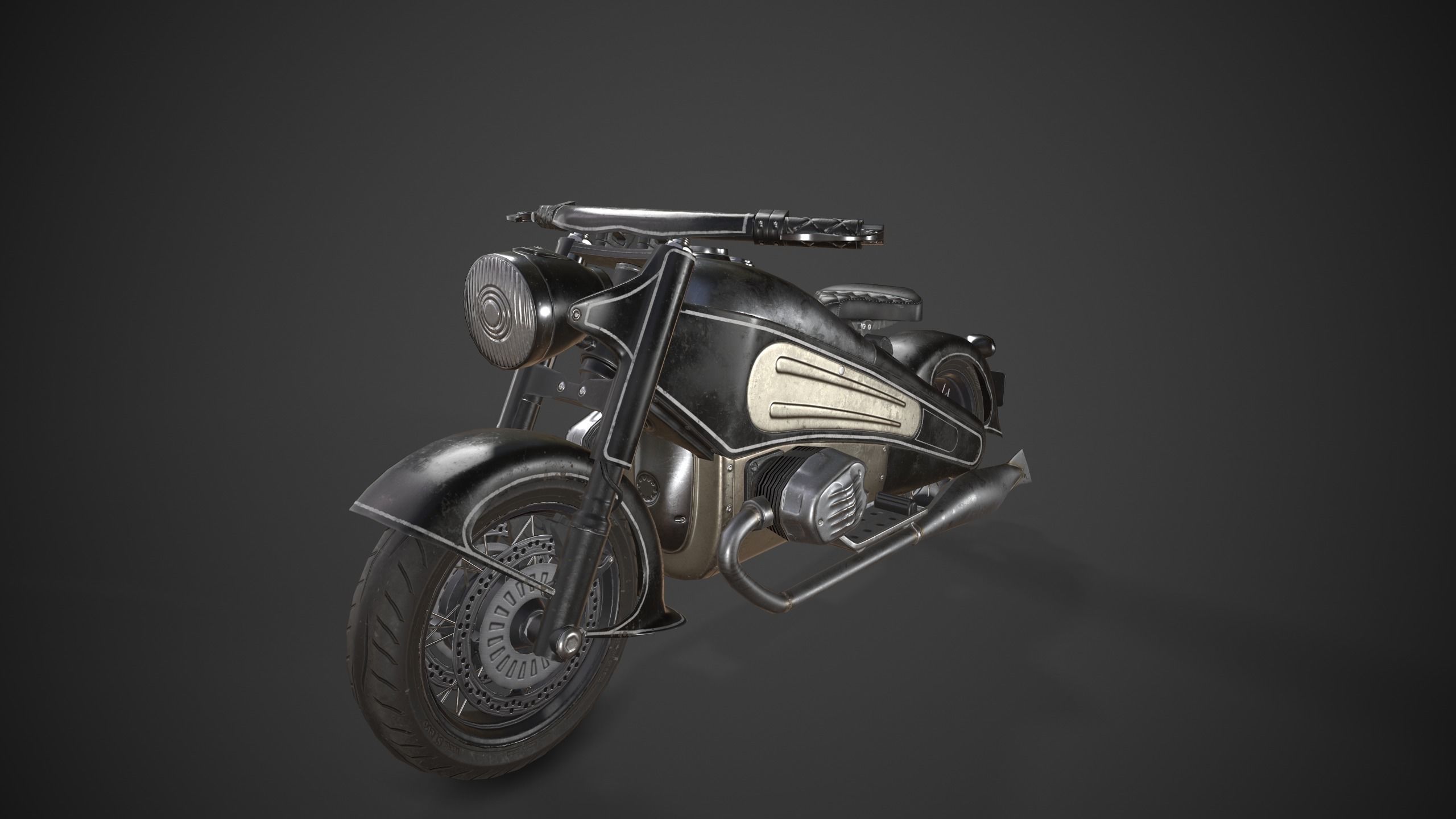 Nostalgia motorcycle Low-poly 3D model_7
