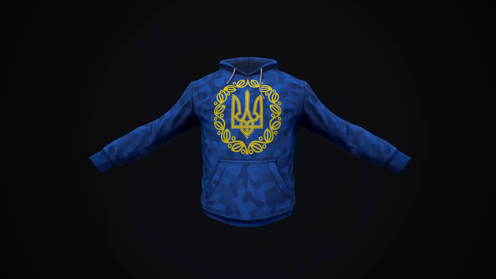 Blue hoodie with the coat of arms of Ukraine Low-poly 3D model
