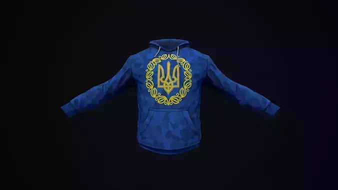Blue hoodie with the coat of arms of Ukraine