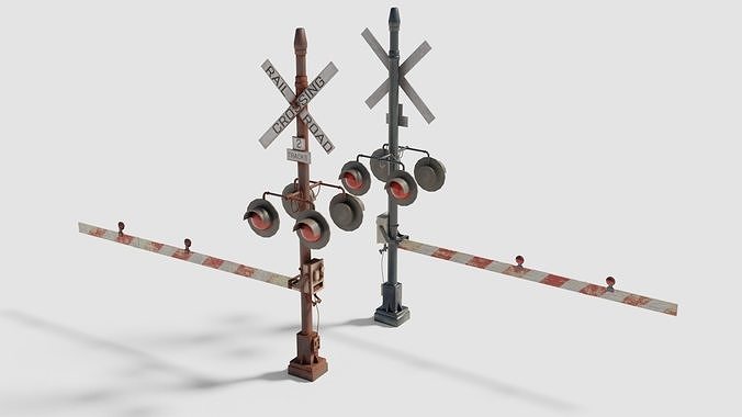 Railroad Crossing Gate with pbr textures Low-poly 3D model